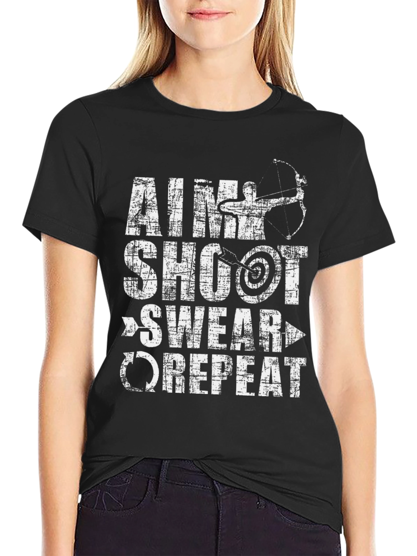 Archery Aim Shoot Swear Repeat Graphic Tee