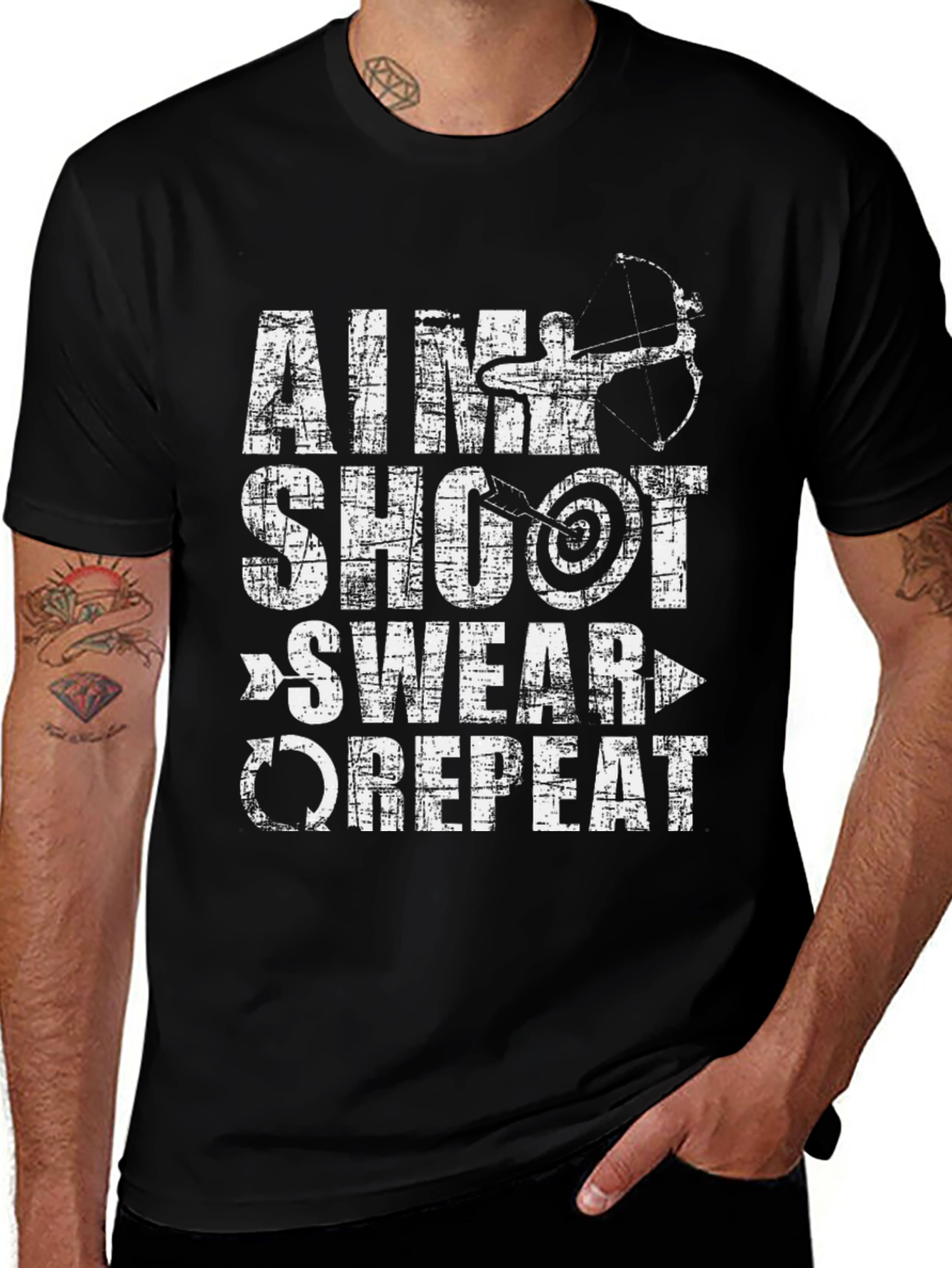 Archery Aim Shoot Swear Repeat Graphic Tee