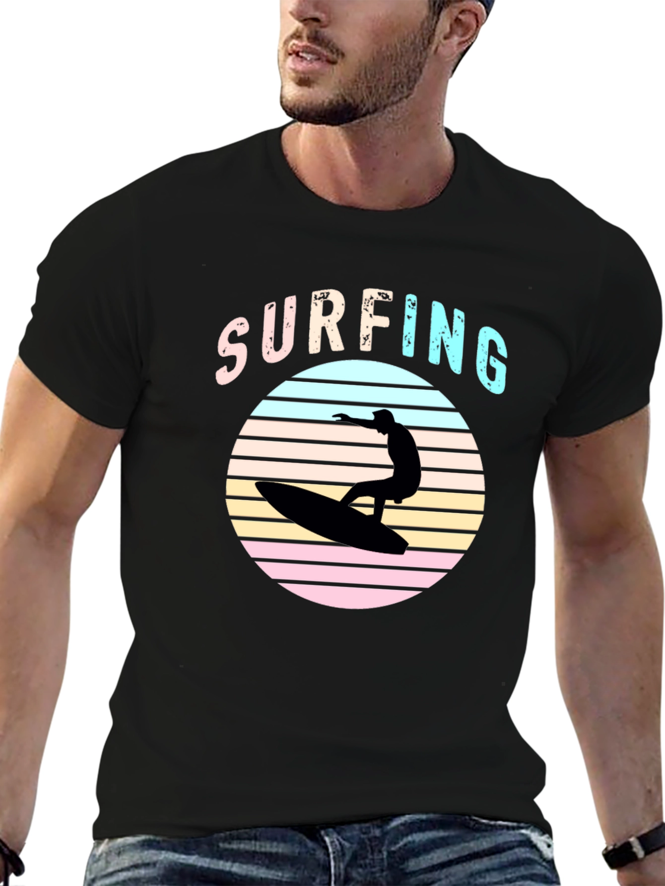 Retro Surfing T-Shirt - Black