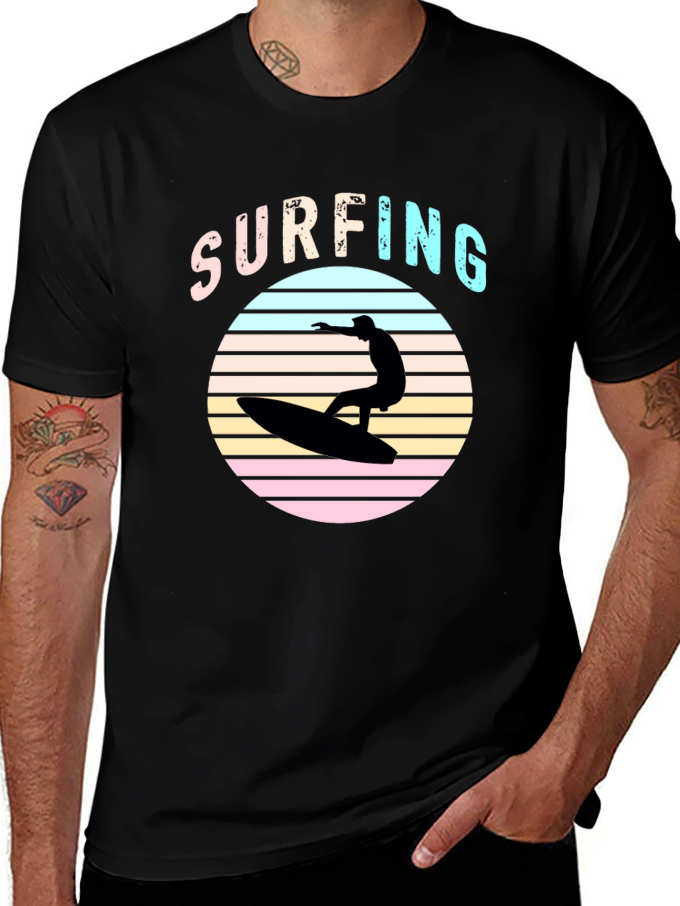 Retro Surfing T-Shirt - Black