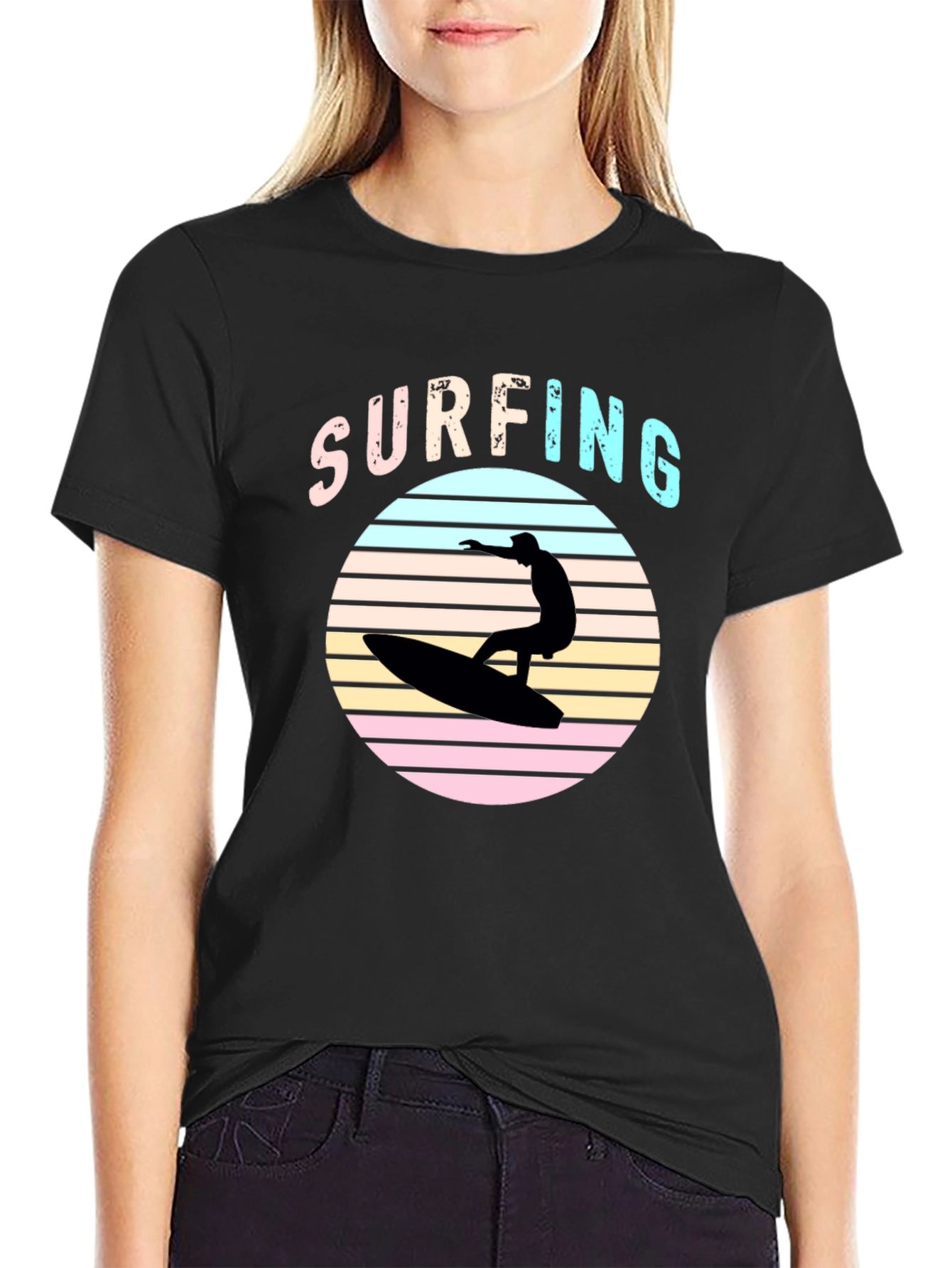 Retro Surfing T-Shirt - Black