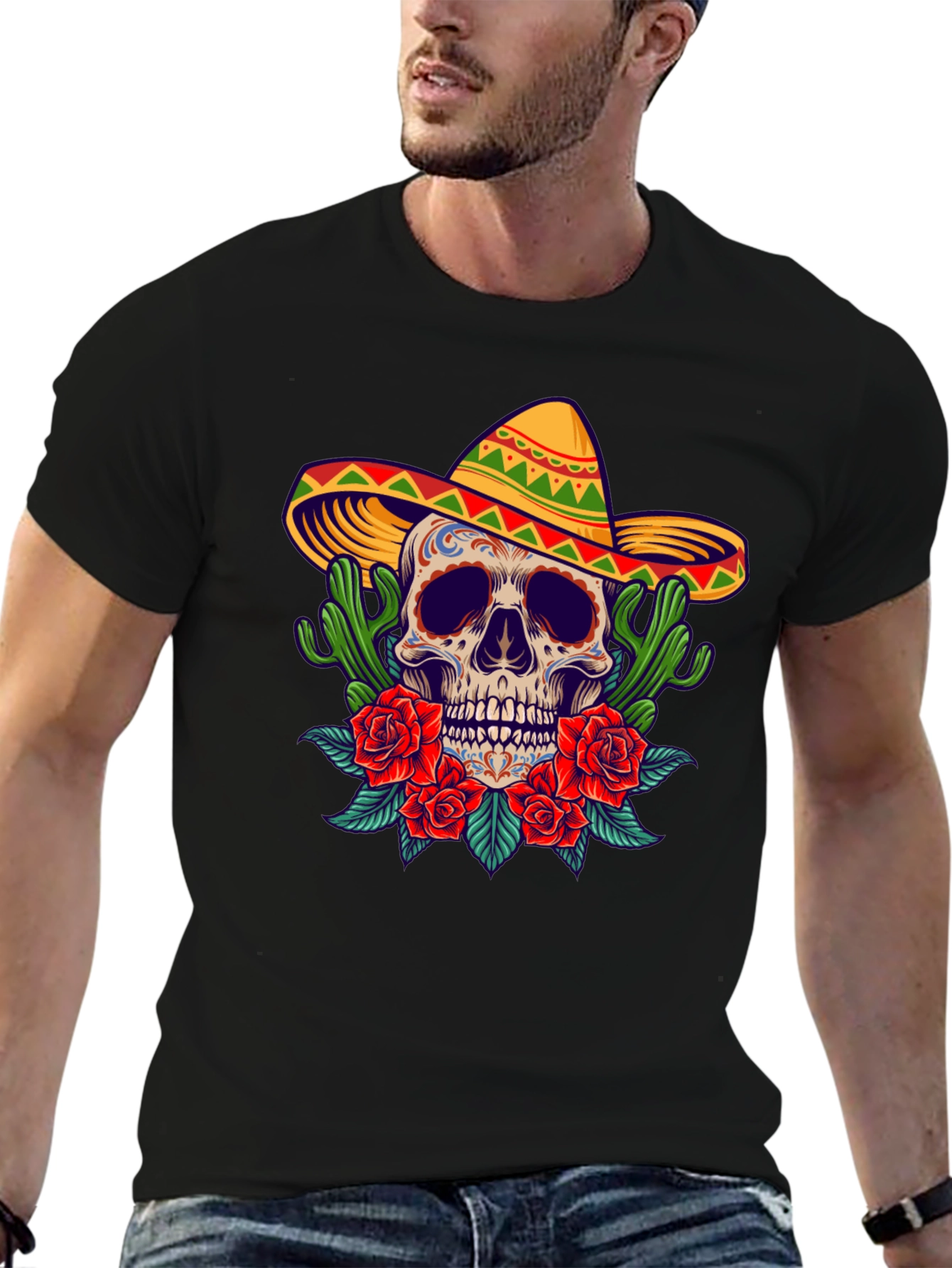 Day of the Dead Skull Graphic T-Shirt