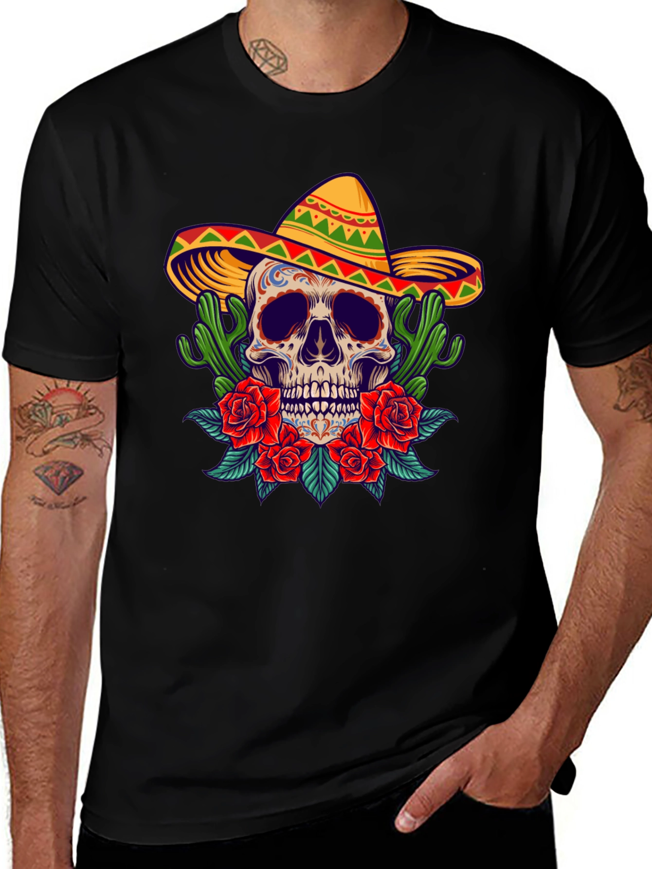Day of the Dead Skull Graphic T-Shirt