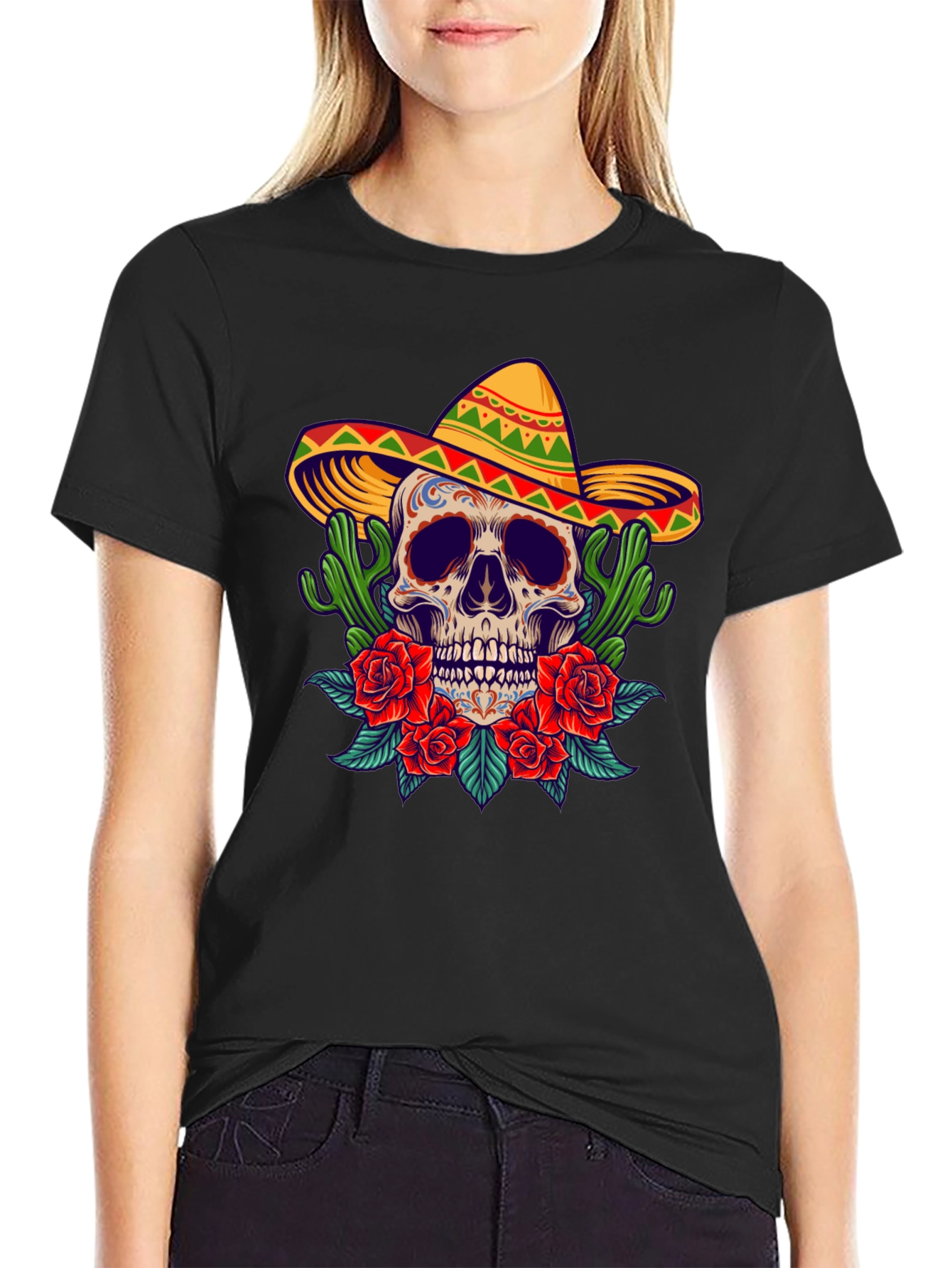 Day of the Dead Skull Graphic T-Shirt