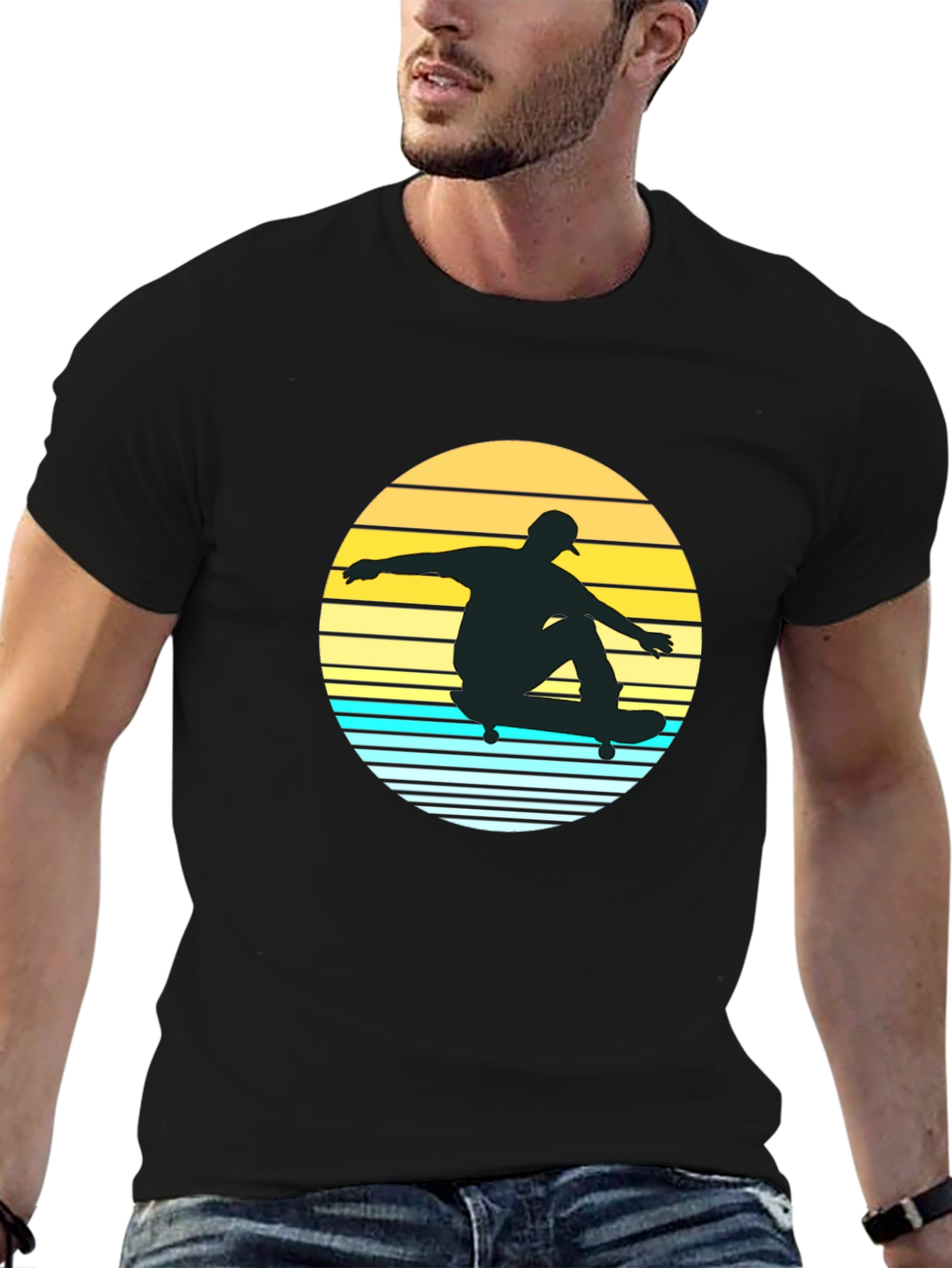 Skateboarder Sunset Graphic Tee - Black Casual Shirt