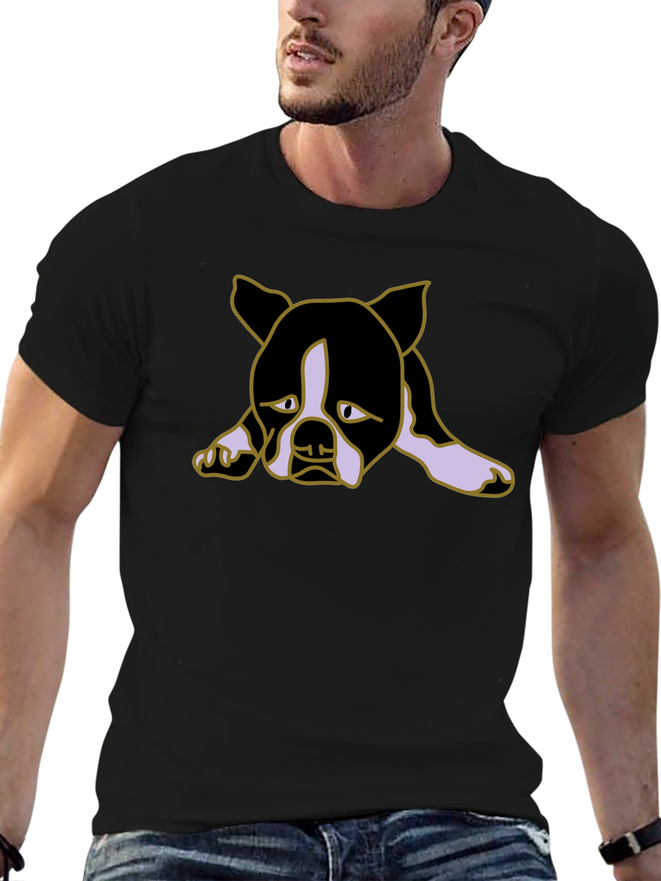 Sad Puppy Dog Graphic Black Tee Shirt