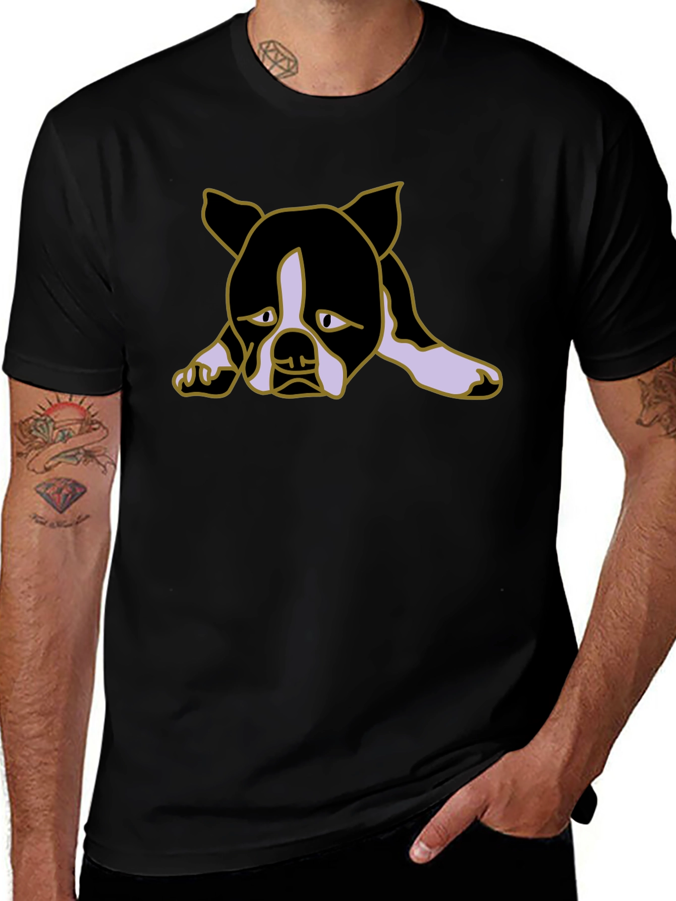 Sad Puppy Dog Graphic Black Tee Shirt