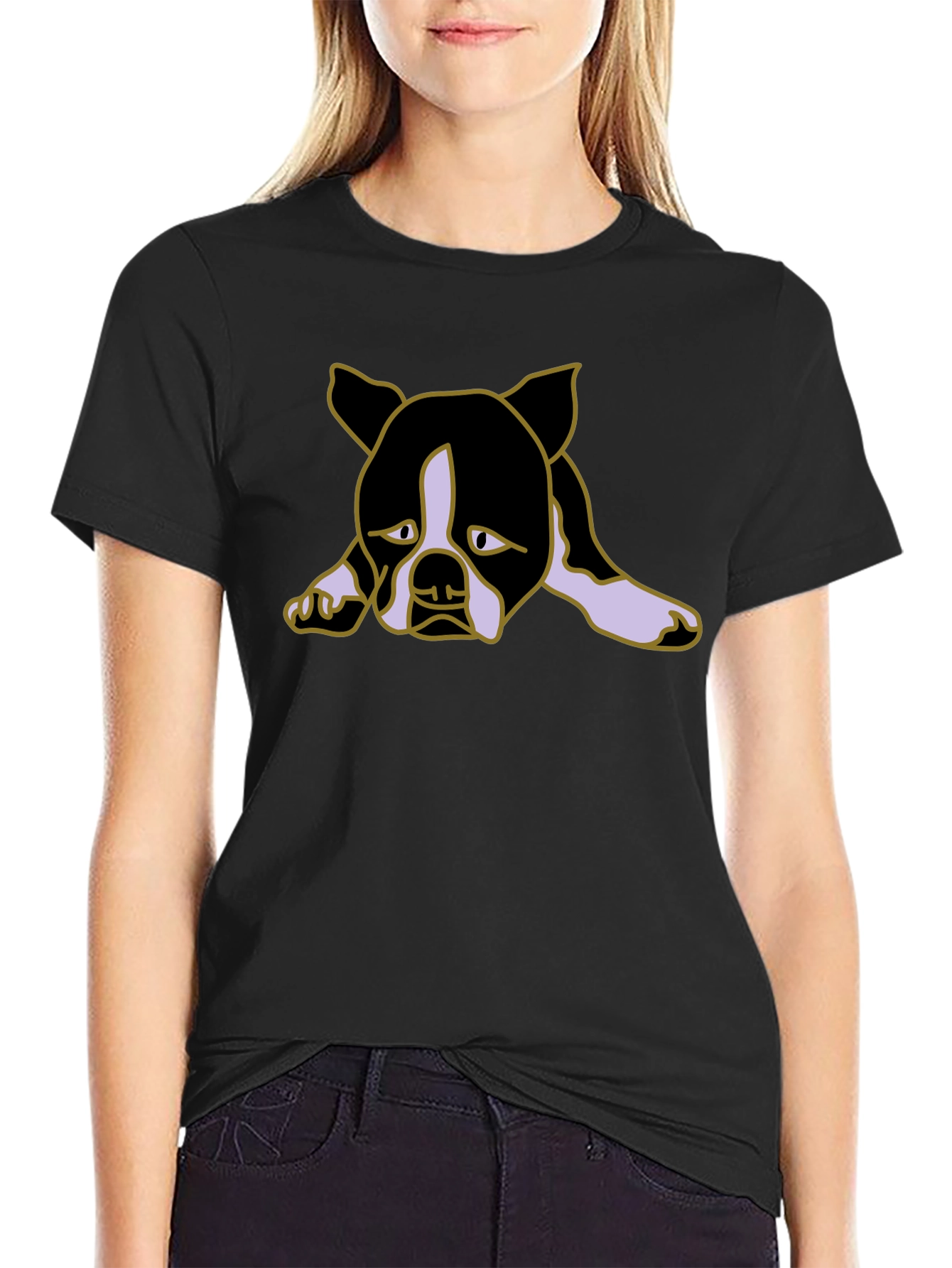 Sad Puppy Dog Graphic Black Tee Shirt