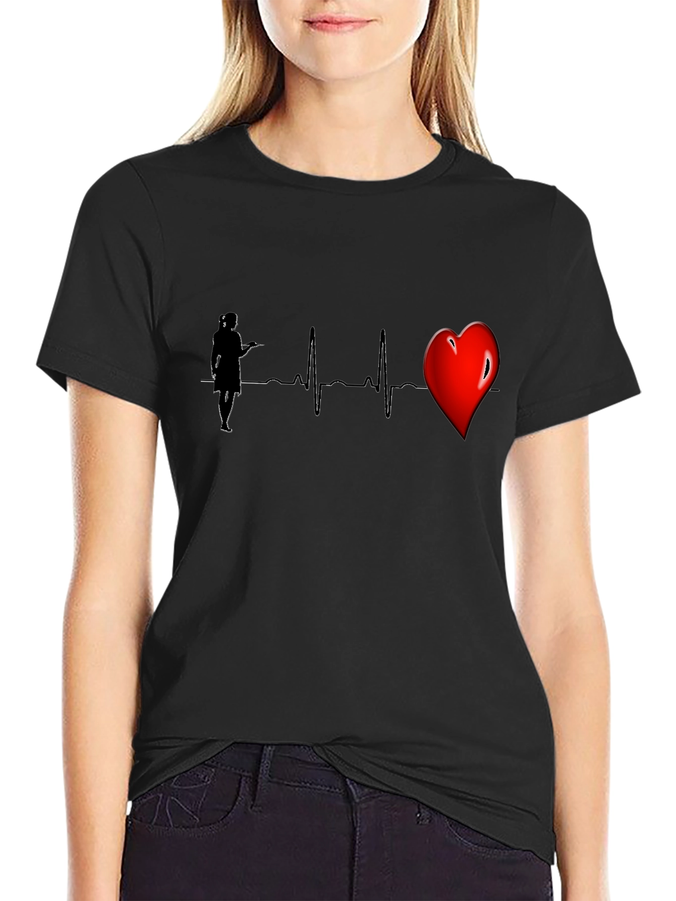Nurse Heartbeat Graphic Tee - Black