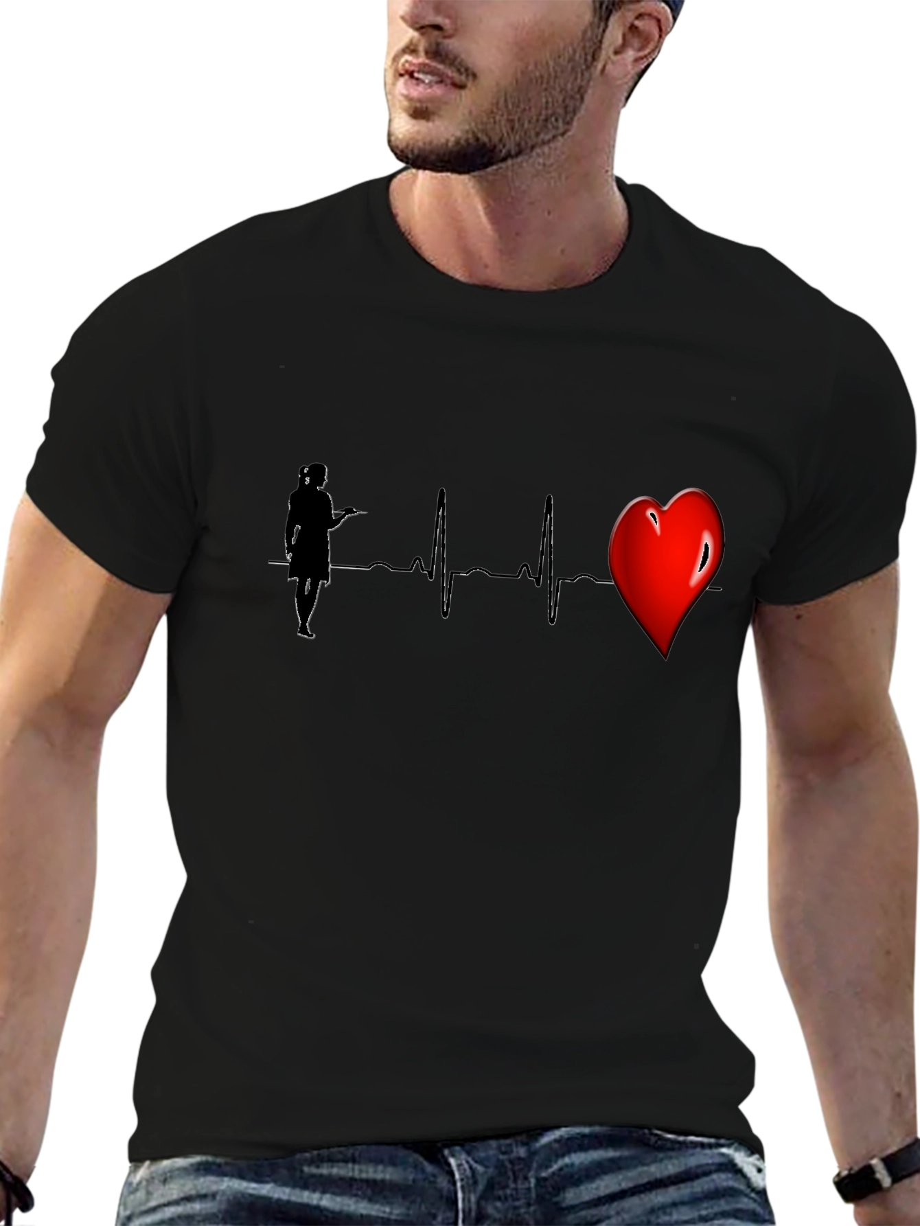 Nurse Heartbeat Graphic Tee - Black