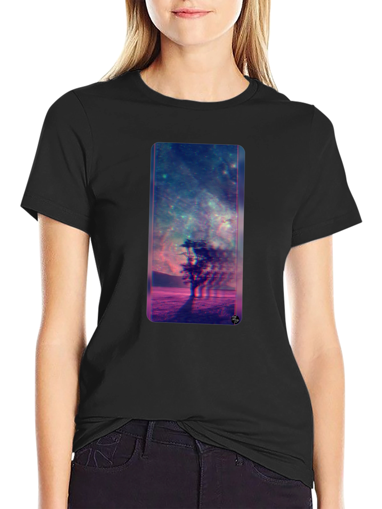 Nebula Tree Graphic Tee - Modern Black T-Shirt