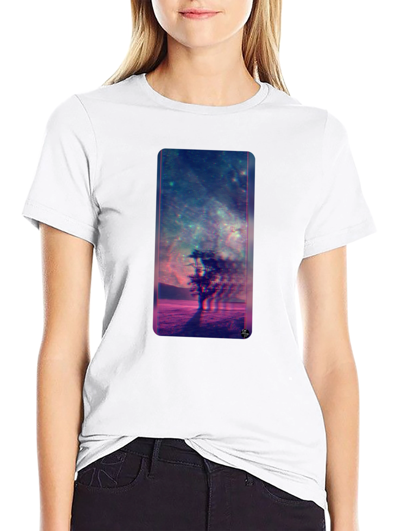 Nebula Tree Graphic Tee - Modern Black T-Shirt