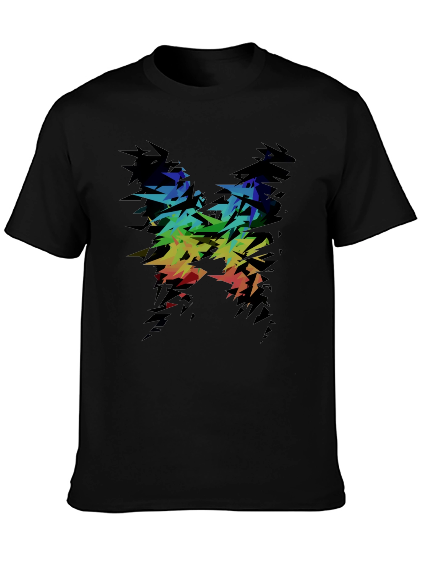 Abstract Rainbow Graphic Tee - Black