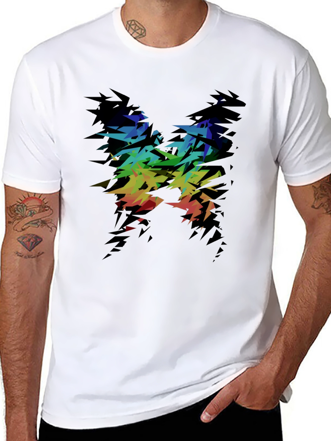 Abstract Rainbow Graphic Tee - Black