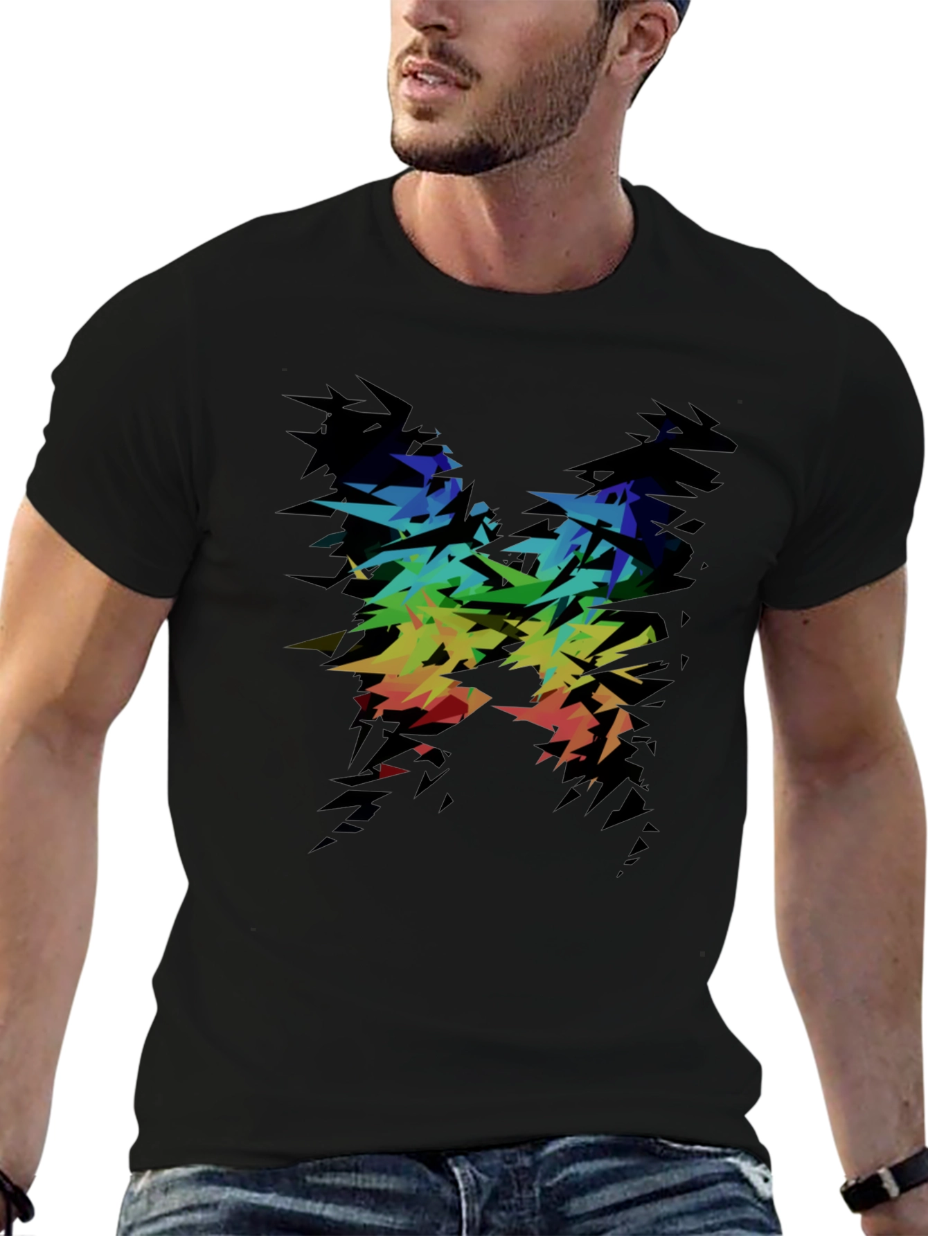 Abstract Rainbow Graphic Tee - Black