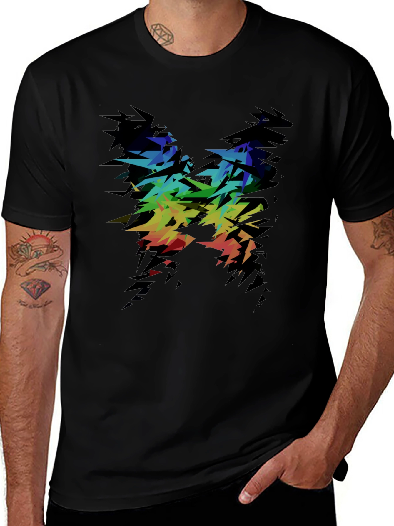 Abstract Rainbow Graphic Tee - Black