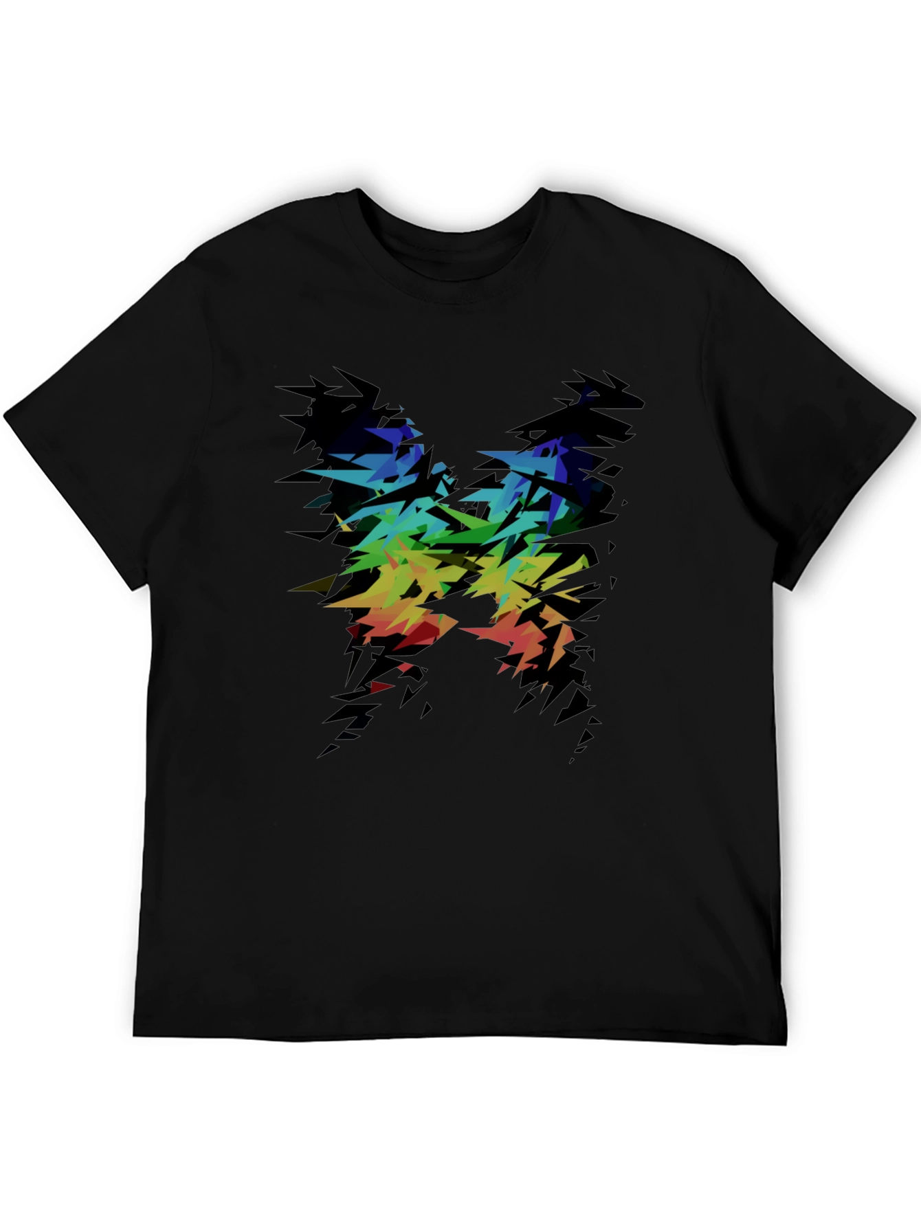 Abstract Rainbow Graphic Tee - Black