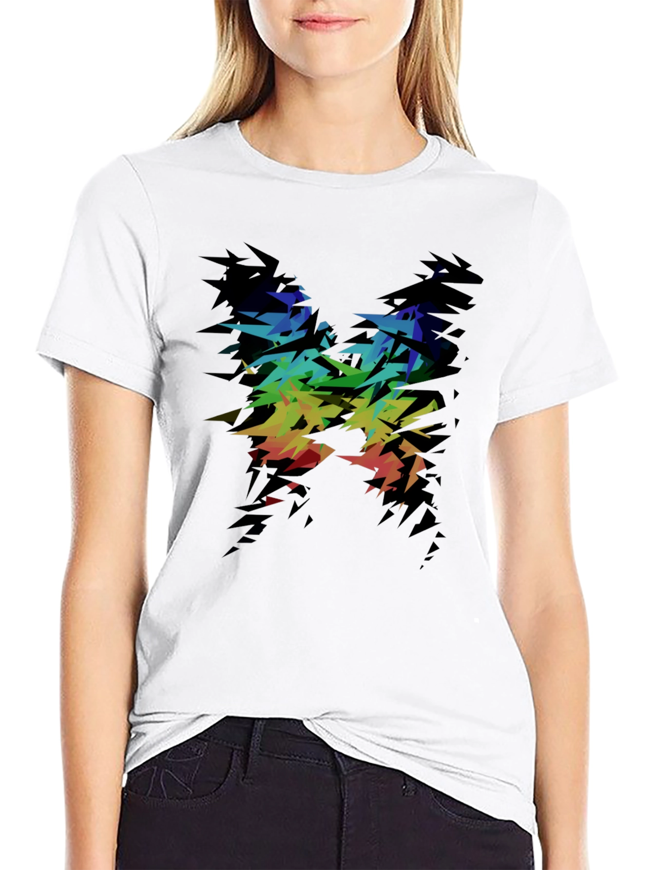 Abstract Rainbow Graphic Tee - Black