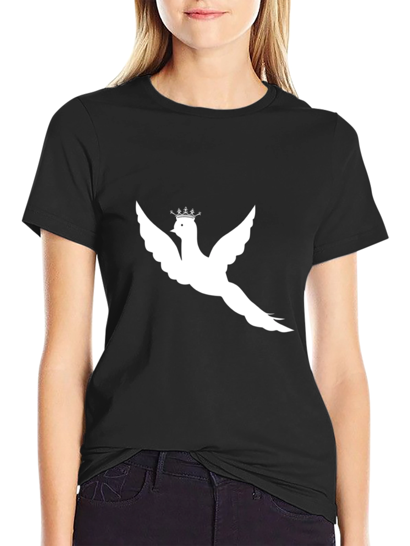Crowned Dove Graphic Tee - Stylish Black T-Shirt