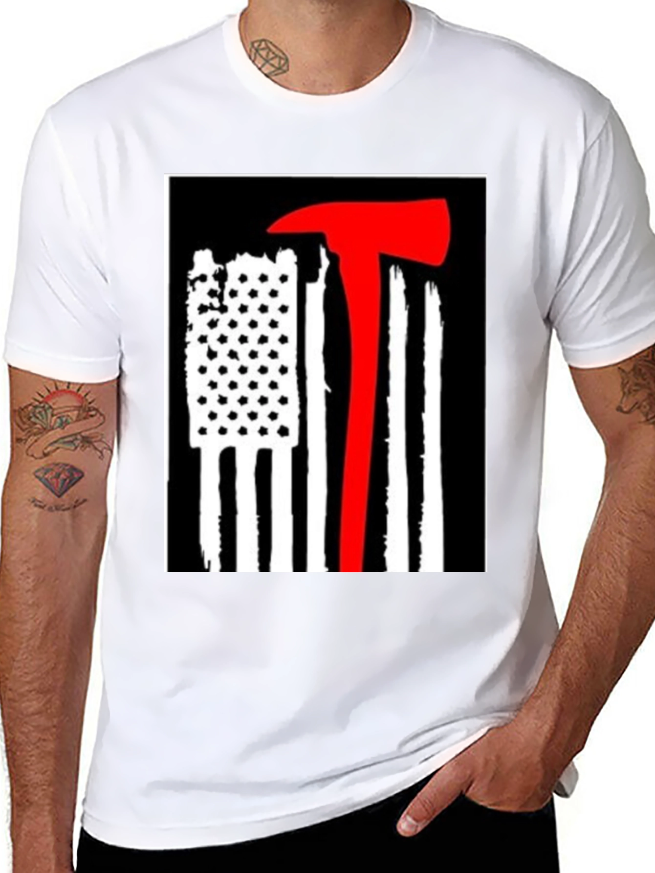 Firefighter Axe Flag Graphic Tee