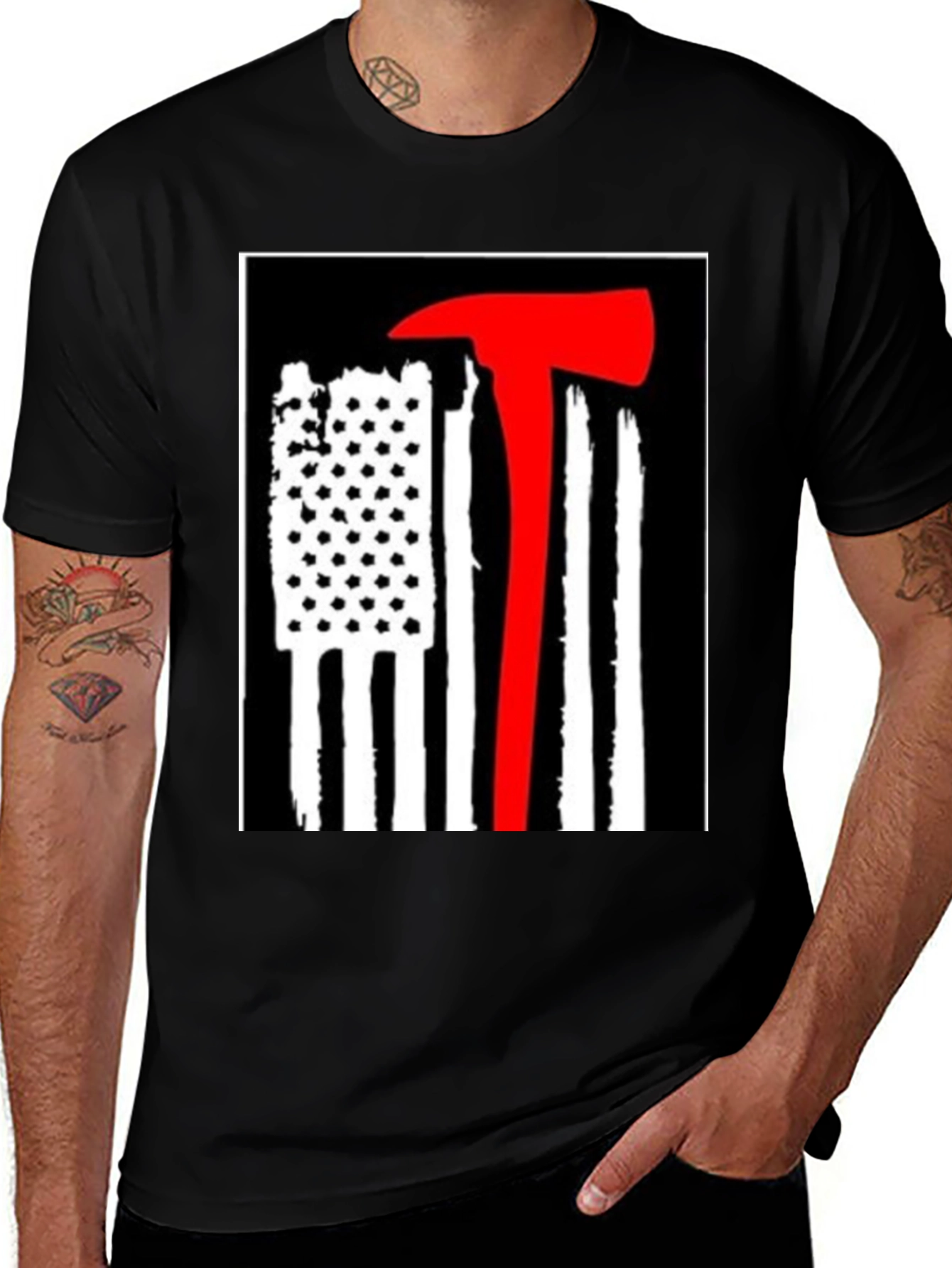 Firefighter Axe Flag Graphic Tee