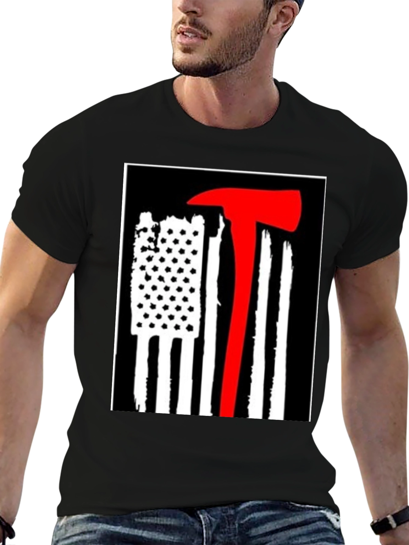 Firefighter Axe Flag Graphic Tee