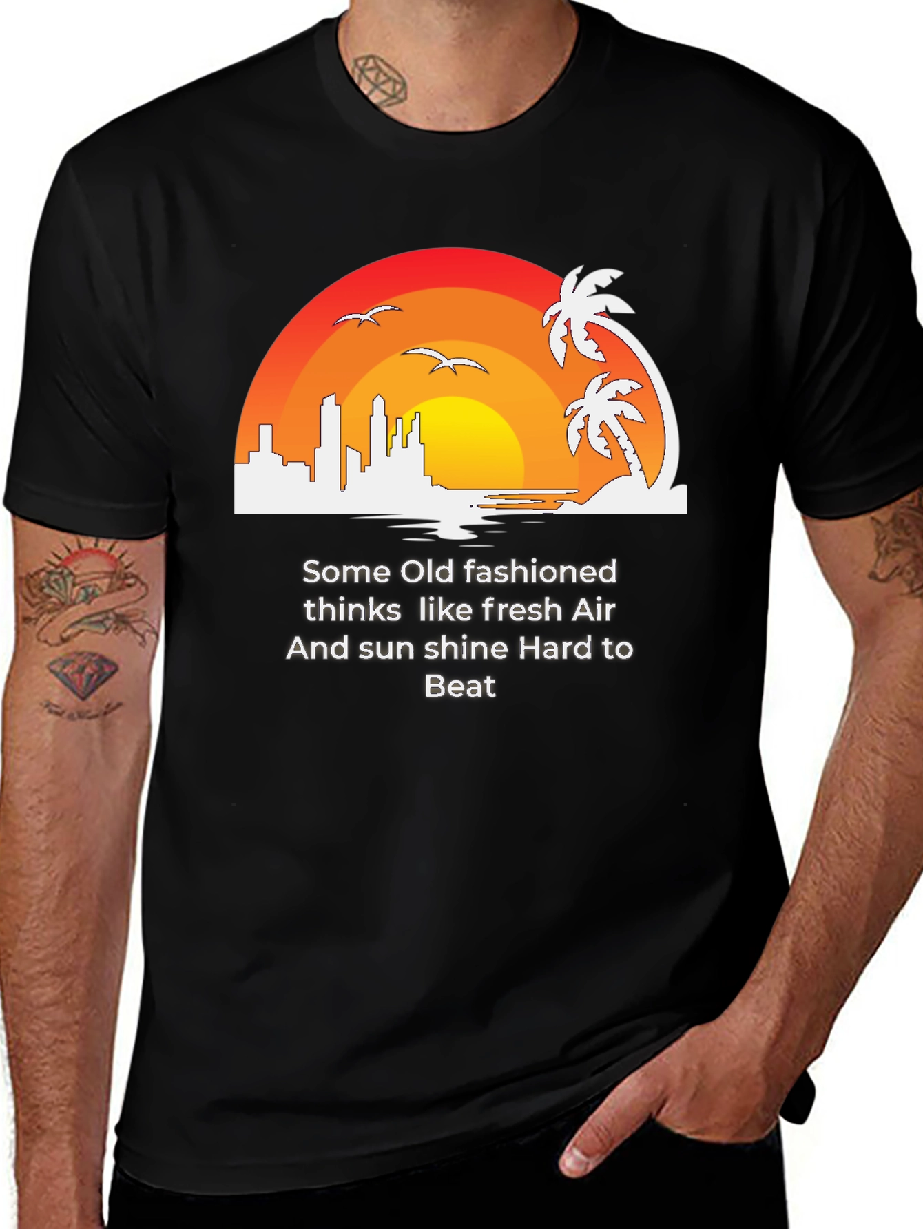 Retro Sunset Graphic Tee - Fresh Air Sunshine T-Shirt