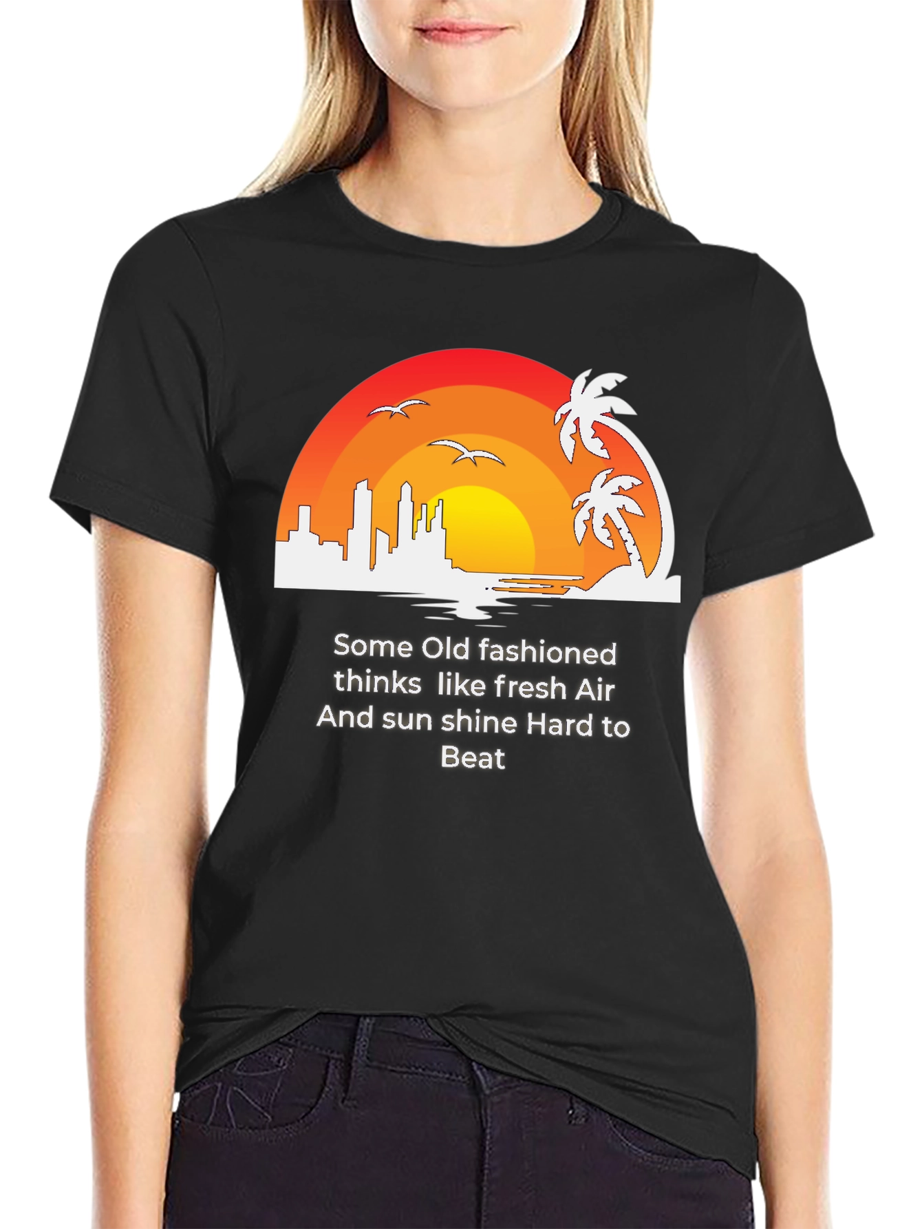 Retro Sunset Graphic Tee - Fresh Air Sunshine T-Shirt