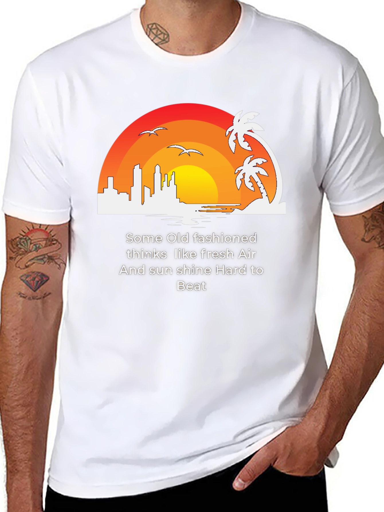 Retro Sunset Graphic Tee - Fresh Air Sunshine T-Shirt