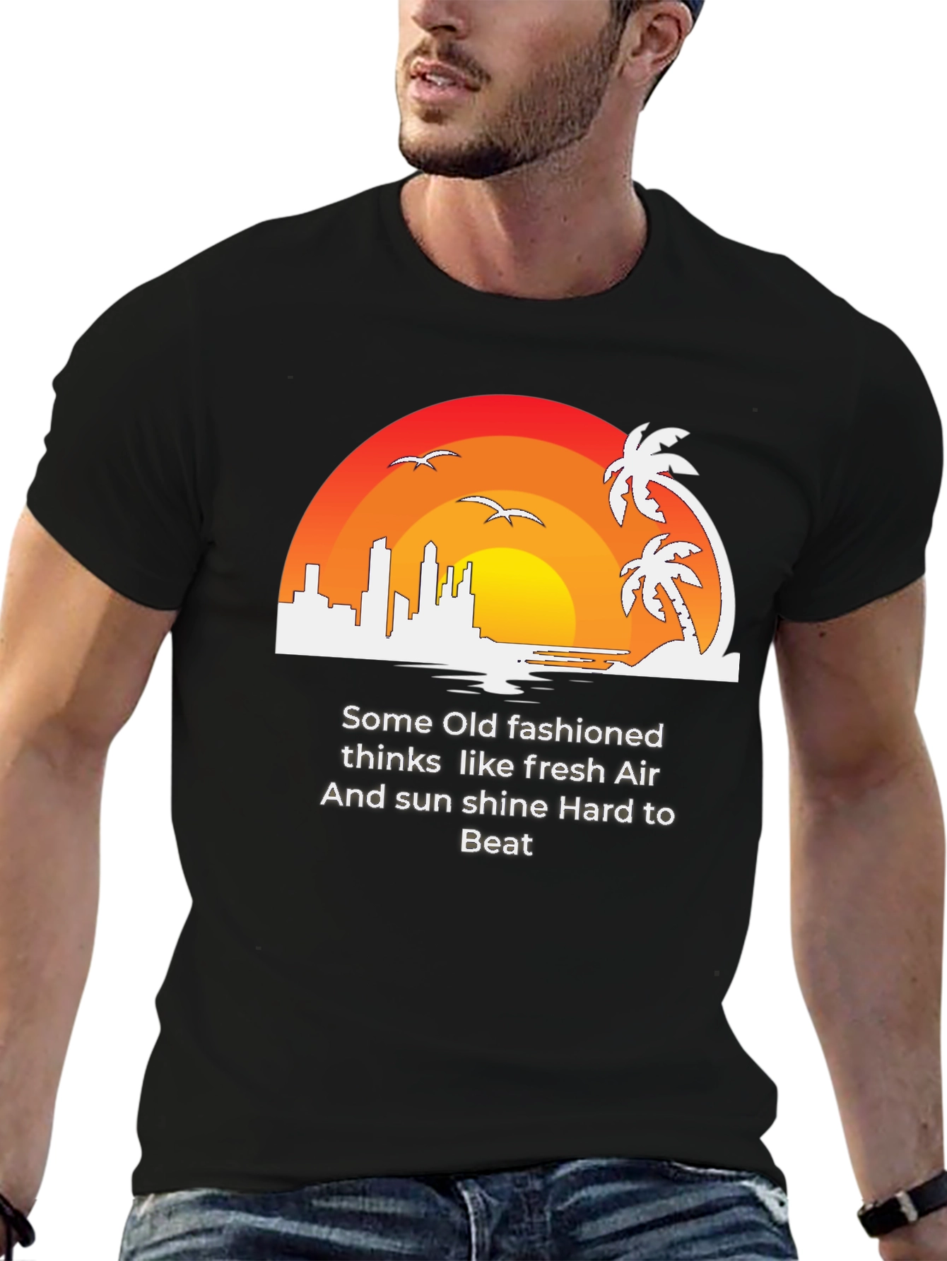 Retro Sunset Graphic Tee - Fresh Air Sunshine T-Shirt