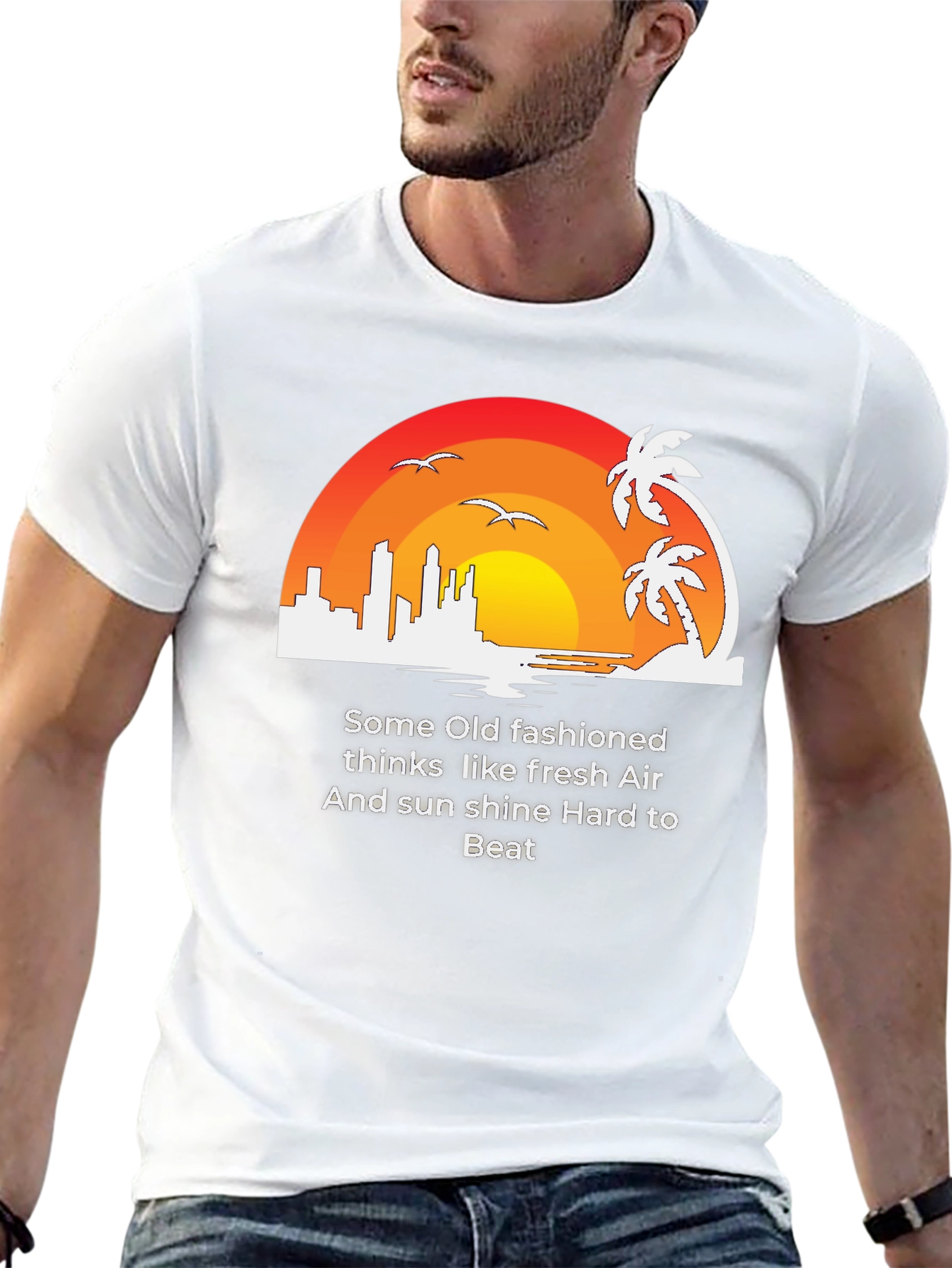 Retro Sunset Graphic Tee - Fresh Air Sunshine T-Shirt