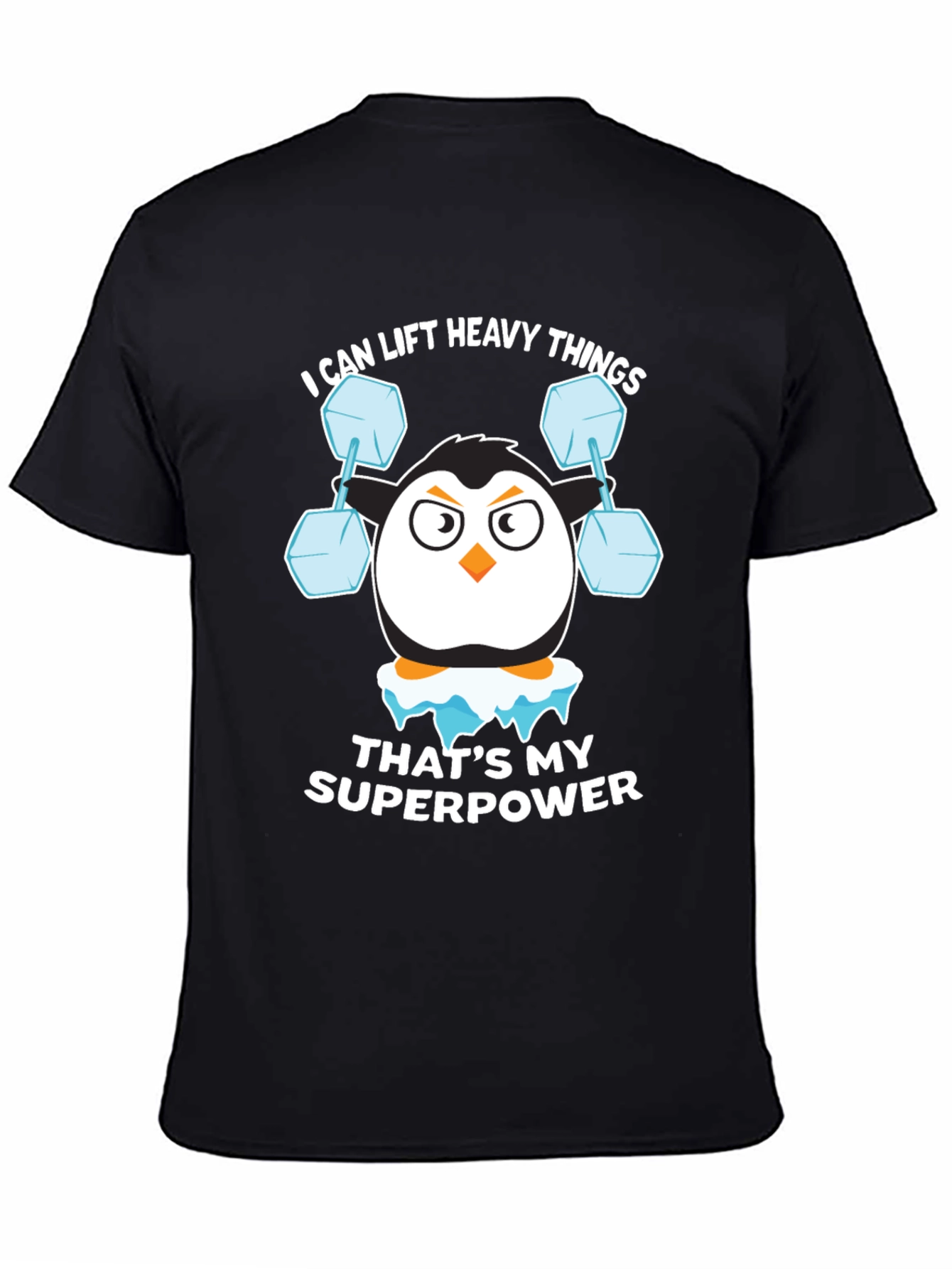 Penguin Lifting Weights Funny T-Shirt