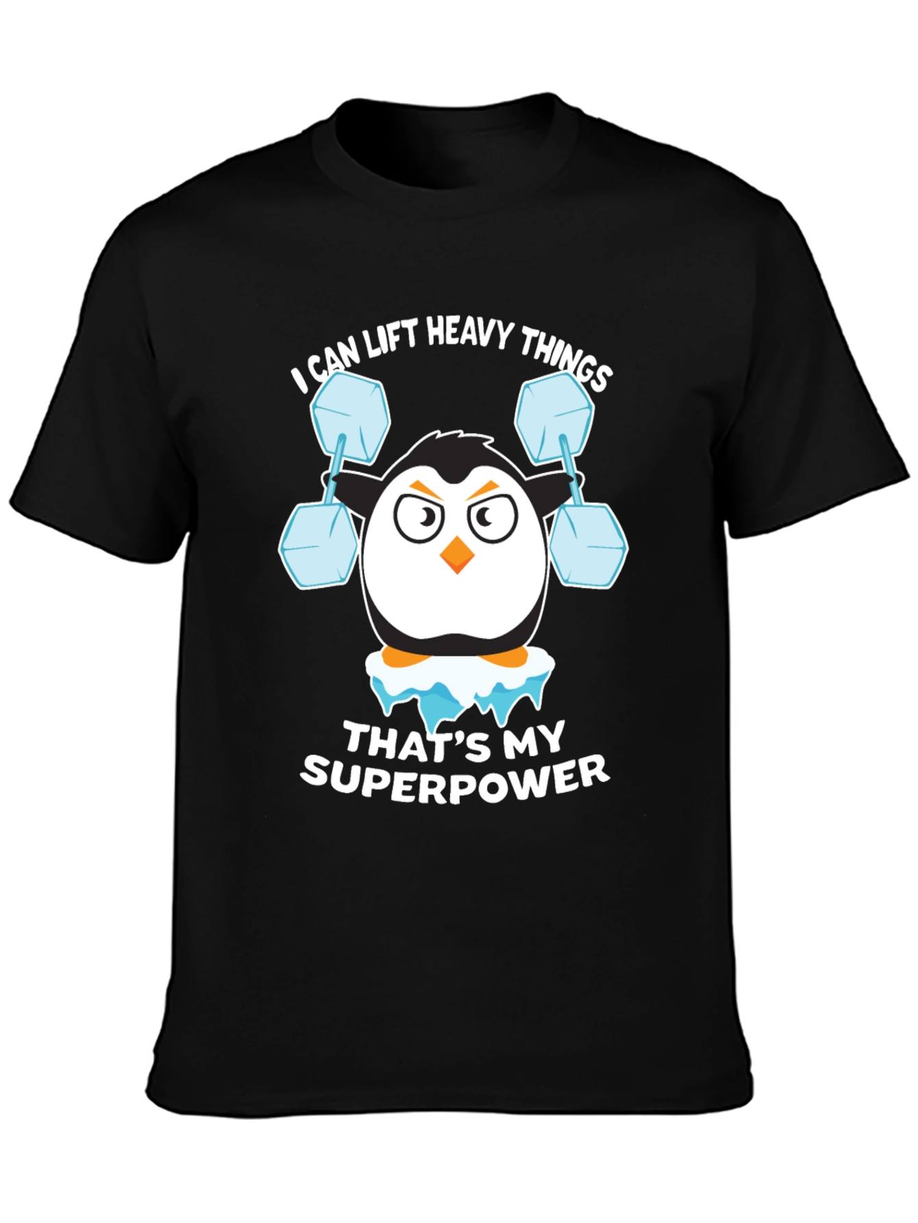 Penguin Lifting Weights Funny T-Shirt