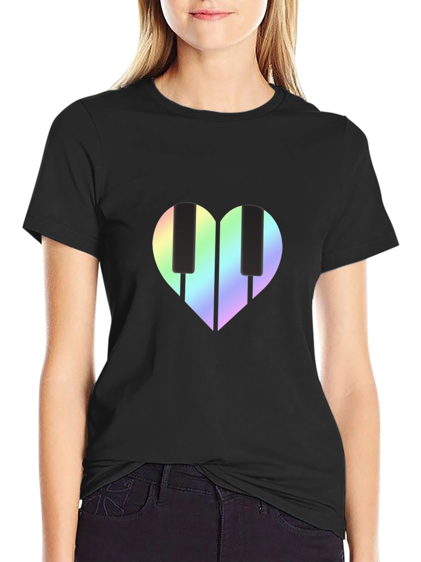 Heart Piano Keys Graphic Tee - Black