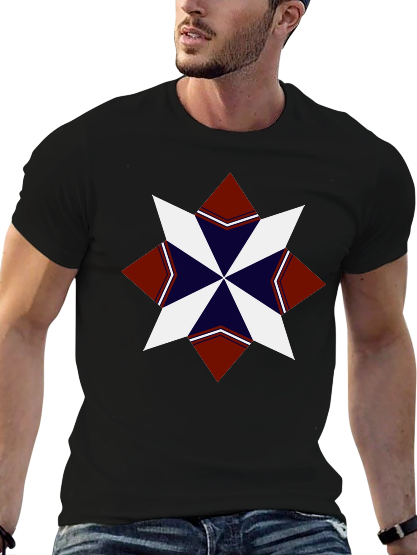 Geometric Starburst Graphic Tee - Black