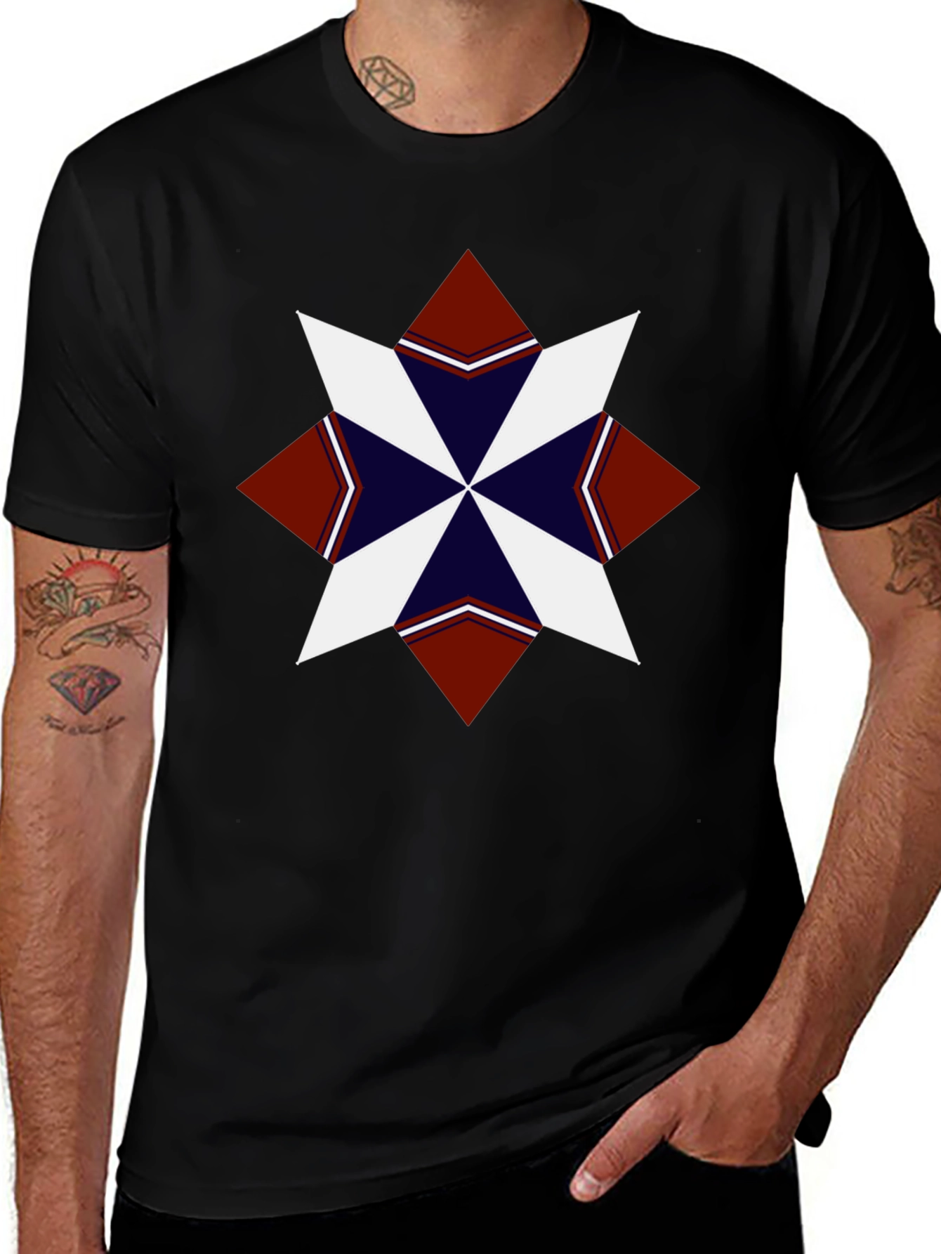 Geometric Starburst Graphic Tee - Black