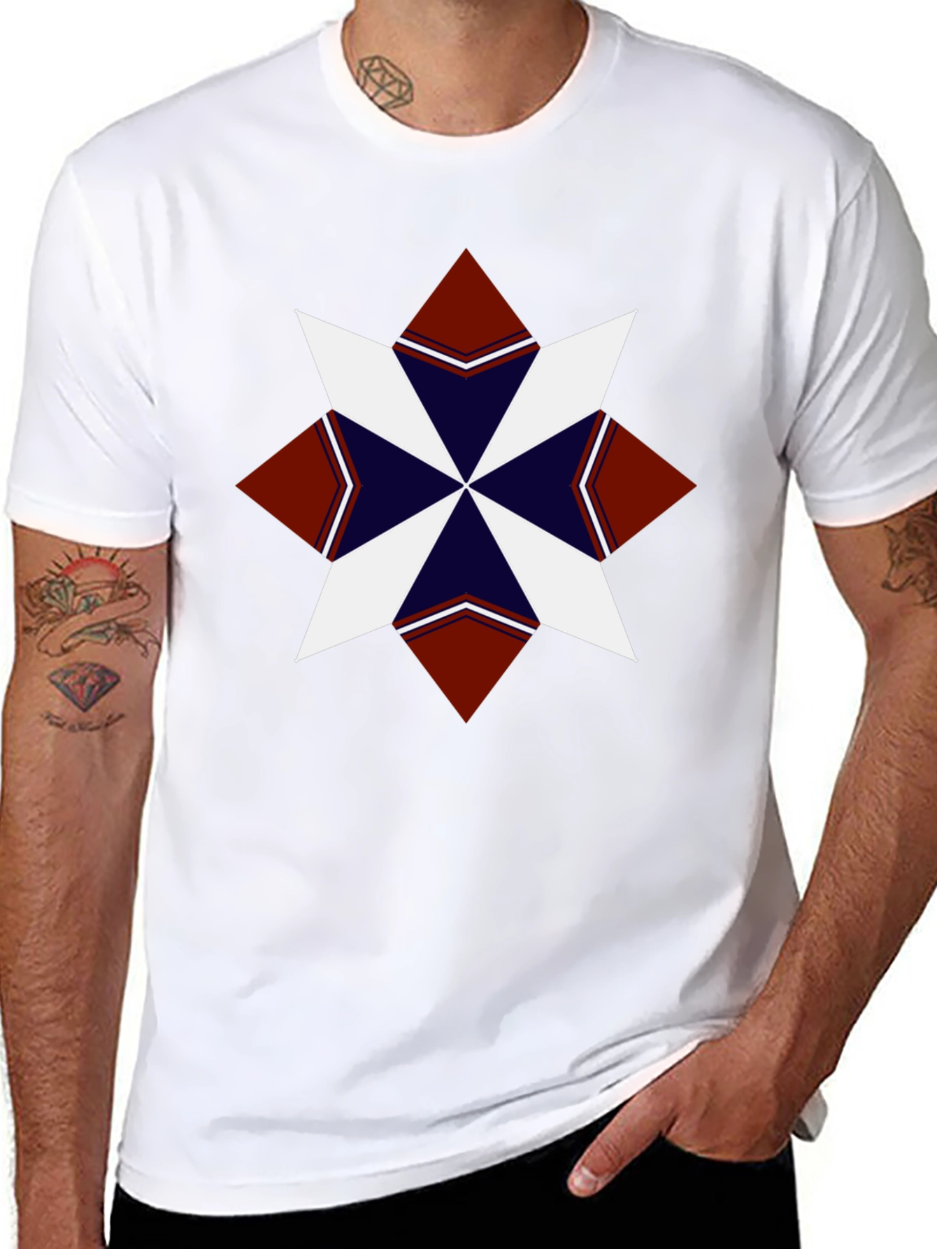 Geometric Starburst Graphic Tee - Black