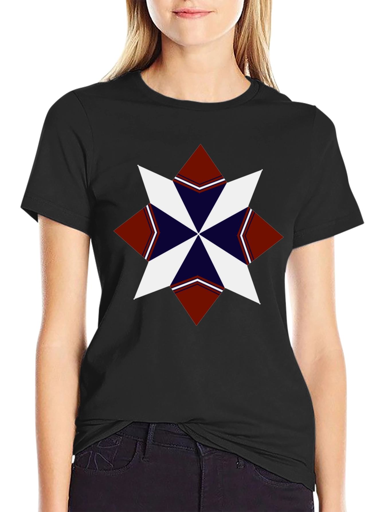 Geometric Starburst Graphic Tee - Black