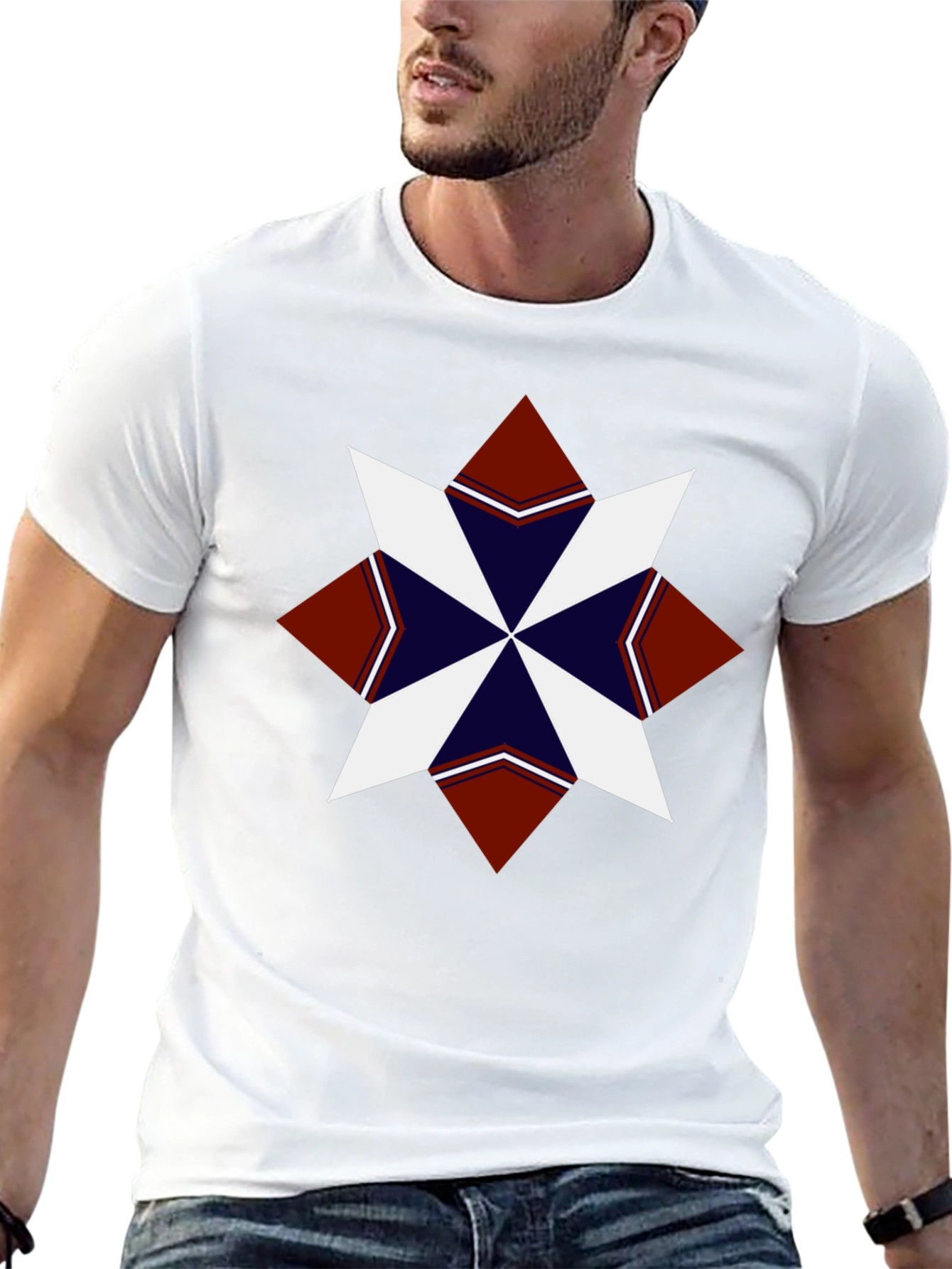 Geometric Starburst Graphic Tee - Black