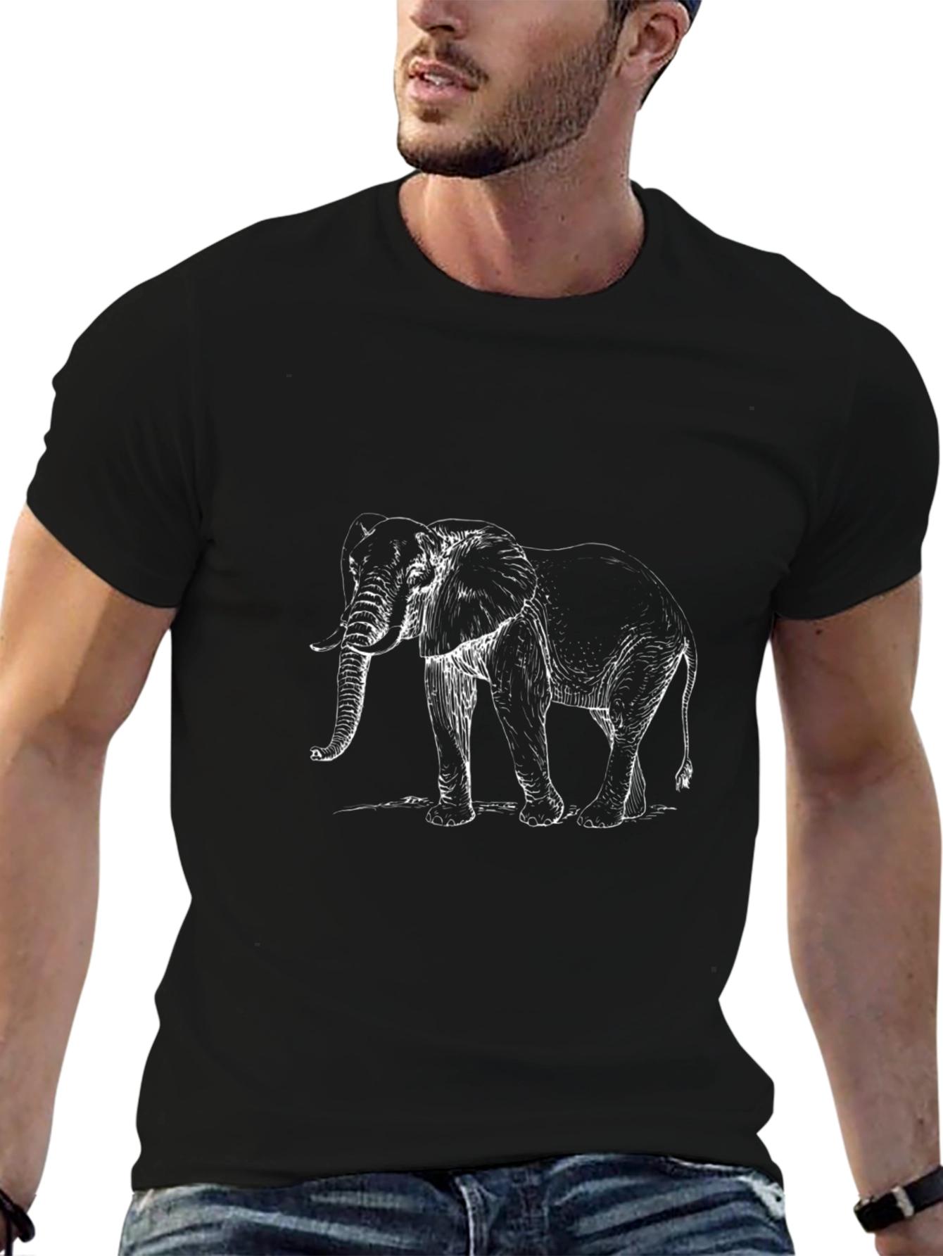 Elephant Sketch Graphic Tee - Black