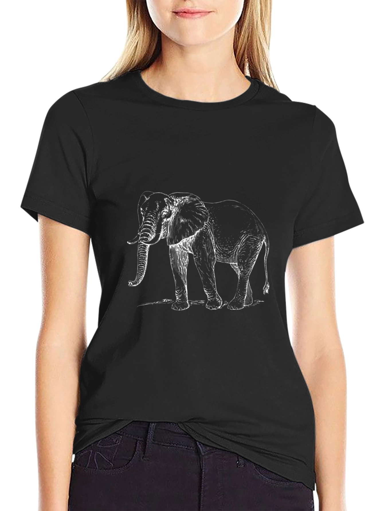 Elephant Sketch Graphic Tee - Black