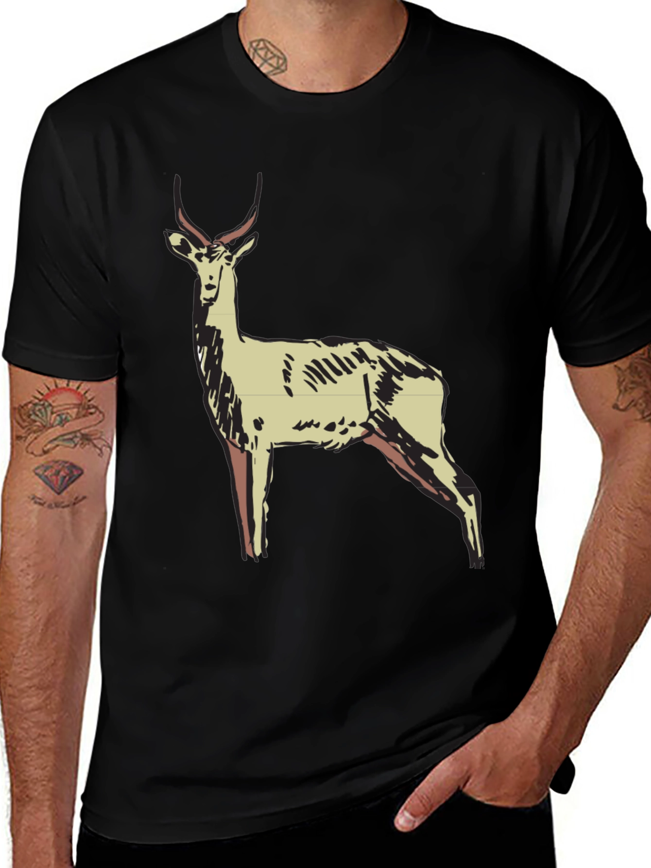 Antelope Graphic Print Black T-Shirt