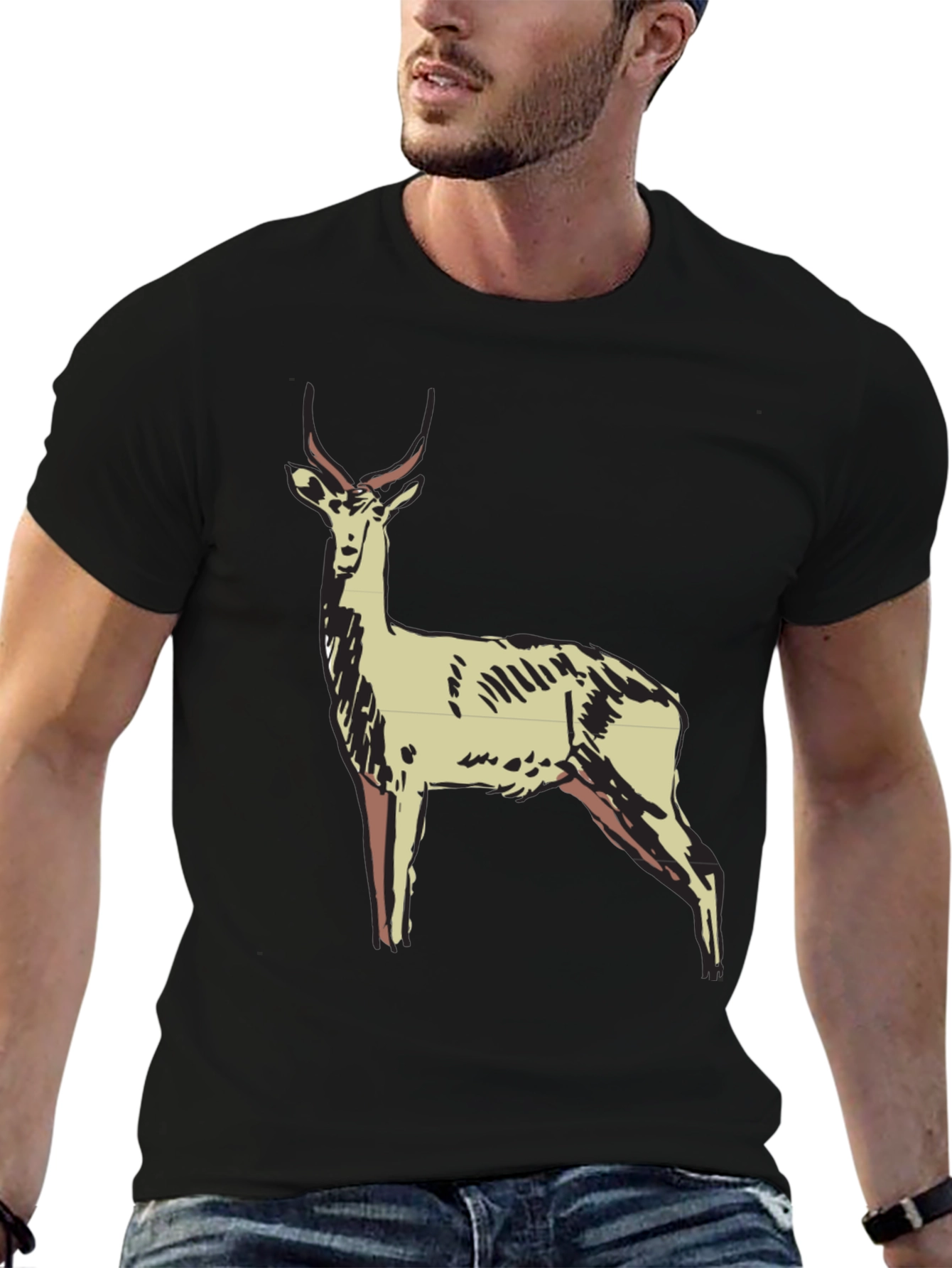 Antelope Graphic Print Black T-Shirt
