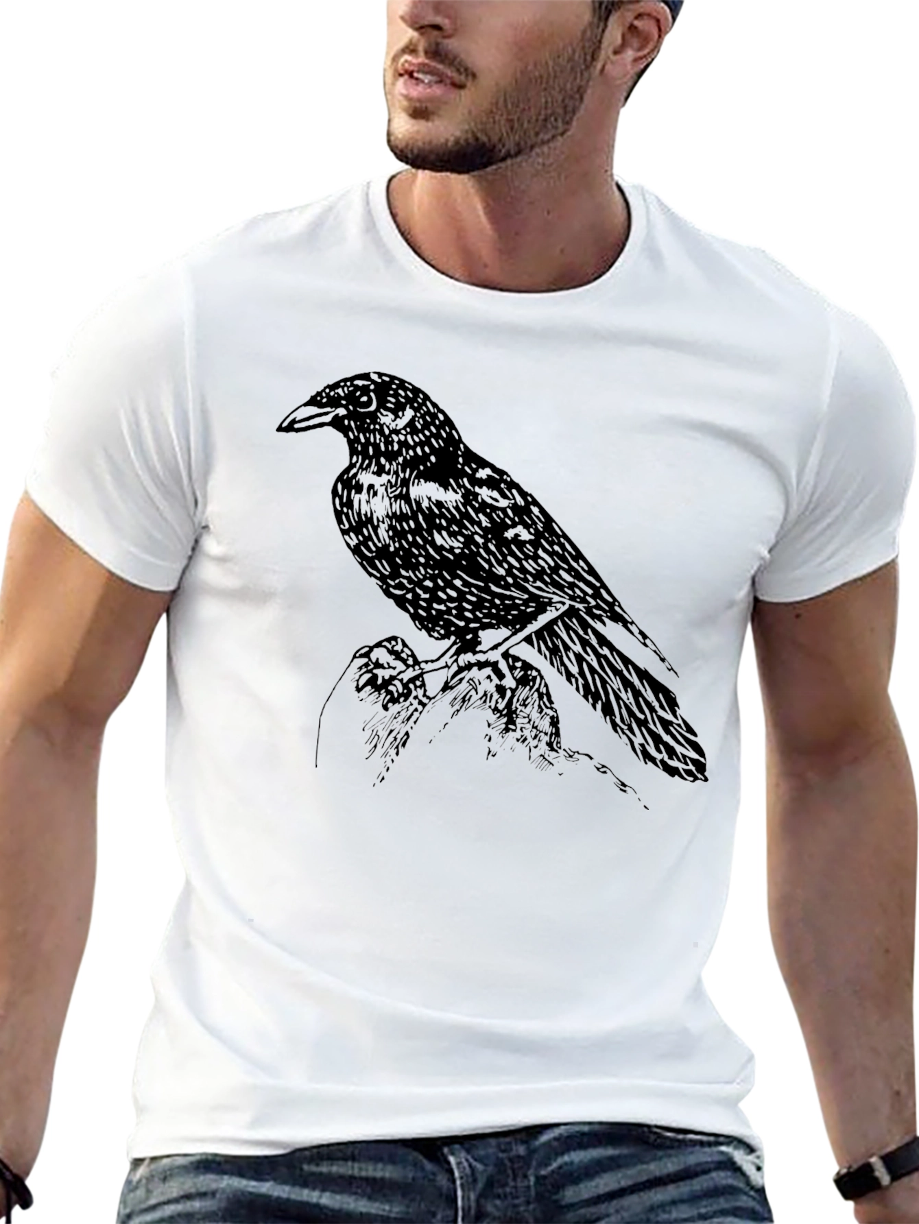 Raven Graphic Print Crew Neck T-Shirt