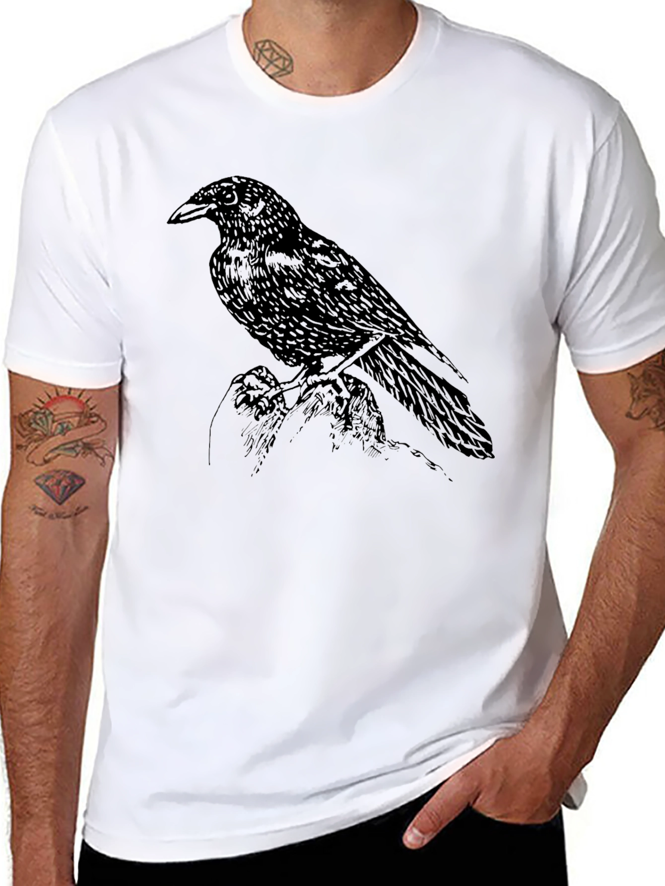 Raven Graphic Print Crew Neck T-Shirt