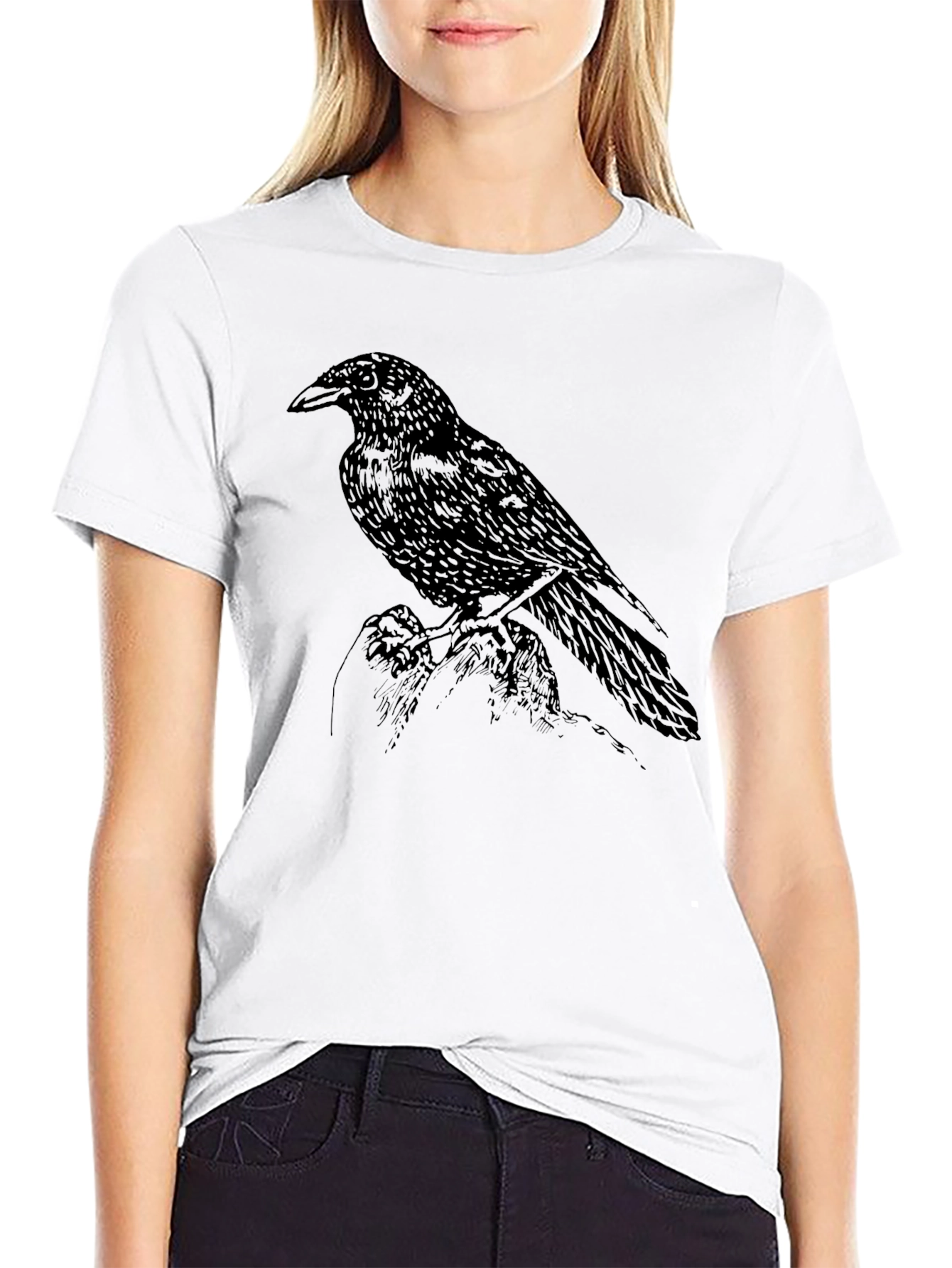 Raven Graphic Print Crew Neck T-Shirt