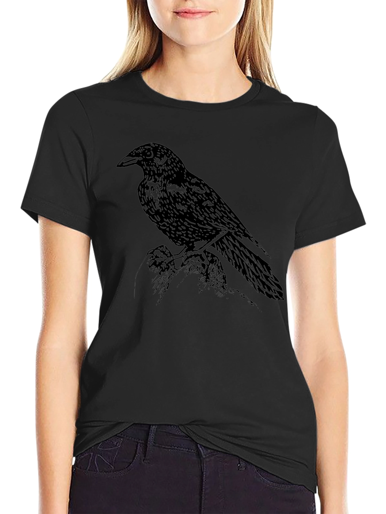 Raven Graphic Print Crew Neck T-Shirt