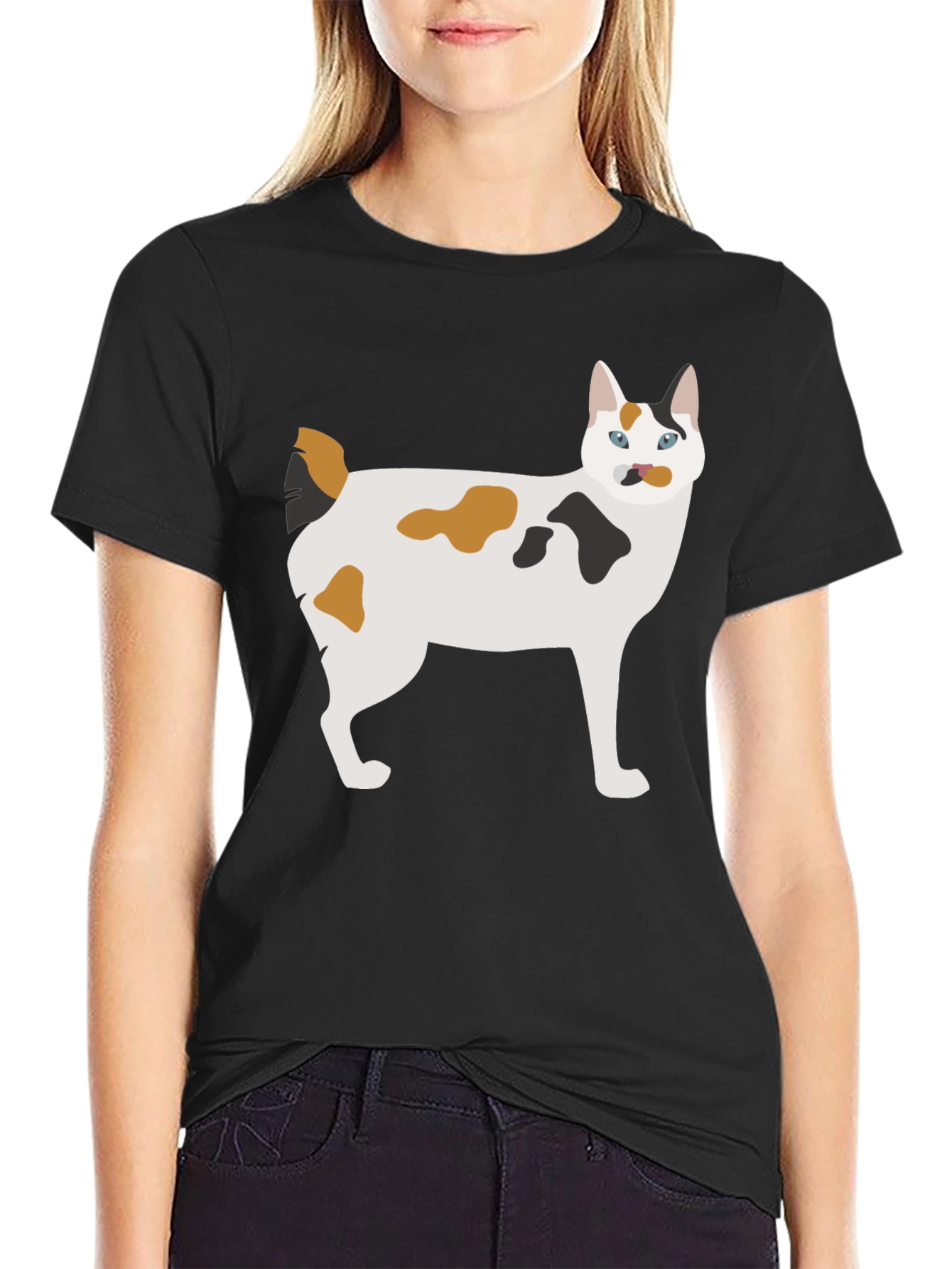 Maneki Neko Cat Graphic Tee - Black Cotton T-Shirt