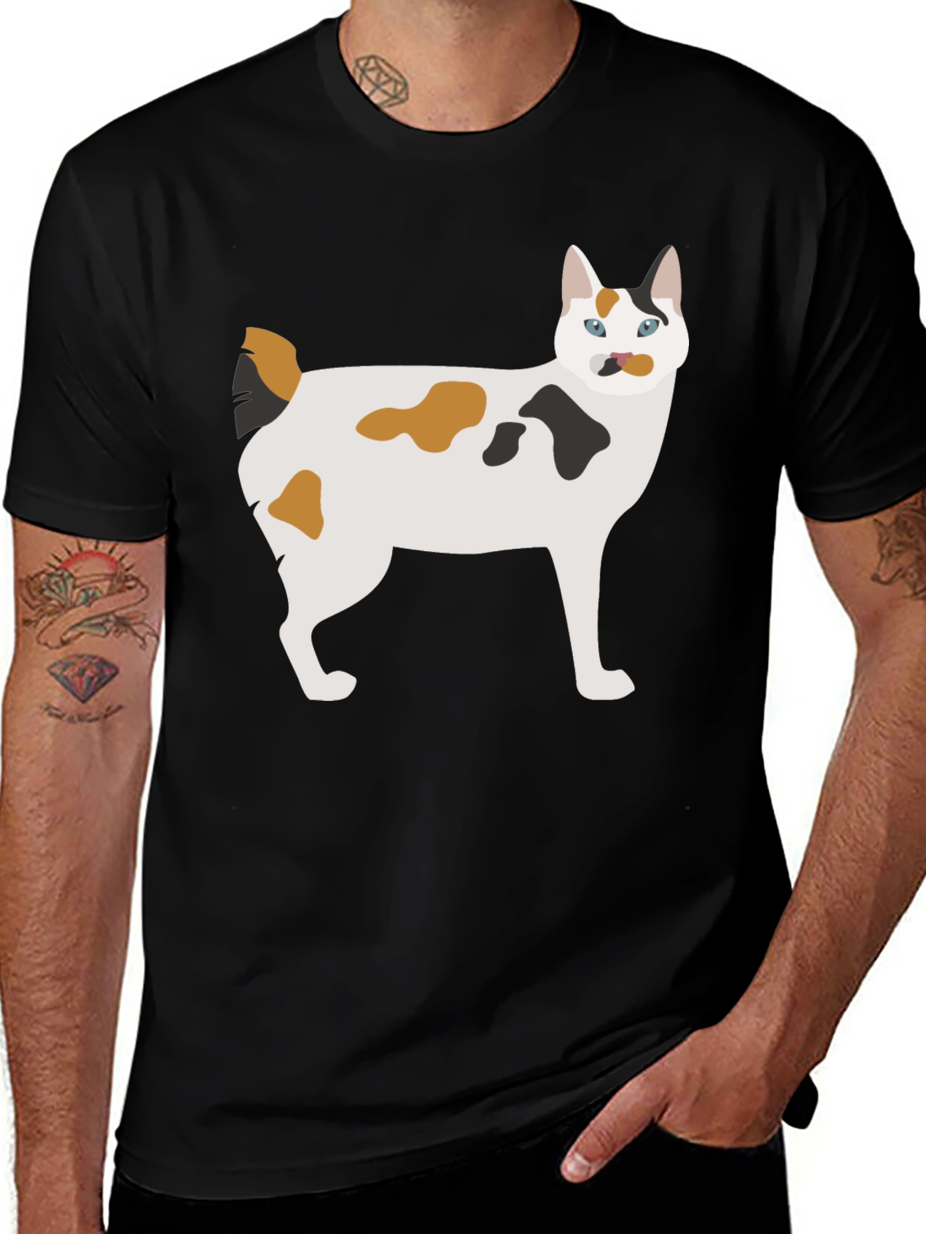 Maneki Neko Cat Graphic Tee - Black Cotton T-Shirt