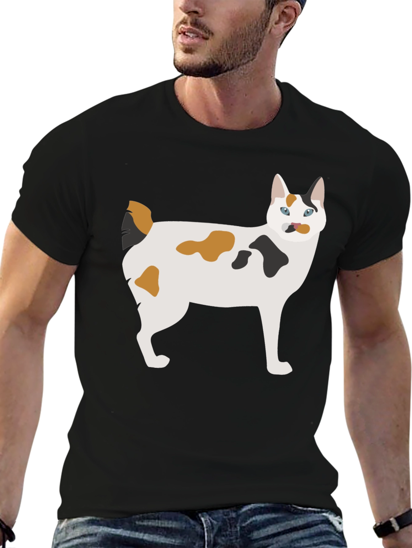 Maneki Neko Cat Graphic Tee - Black Cotton T-Shirt